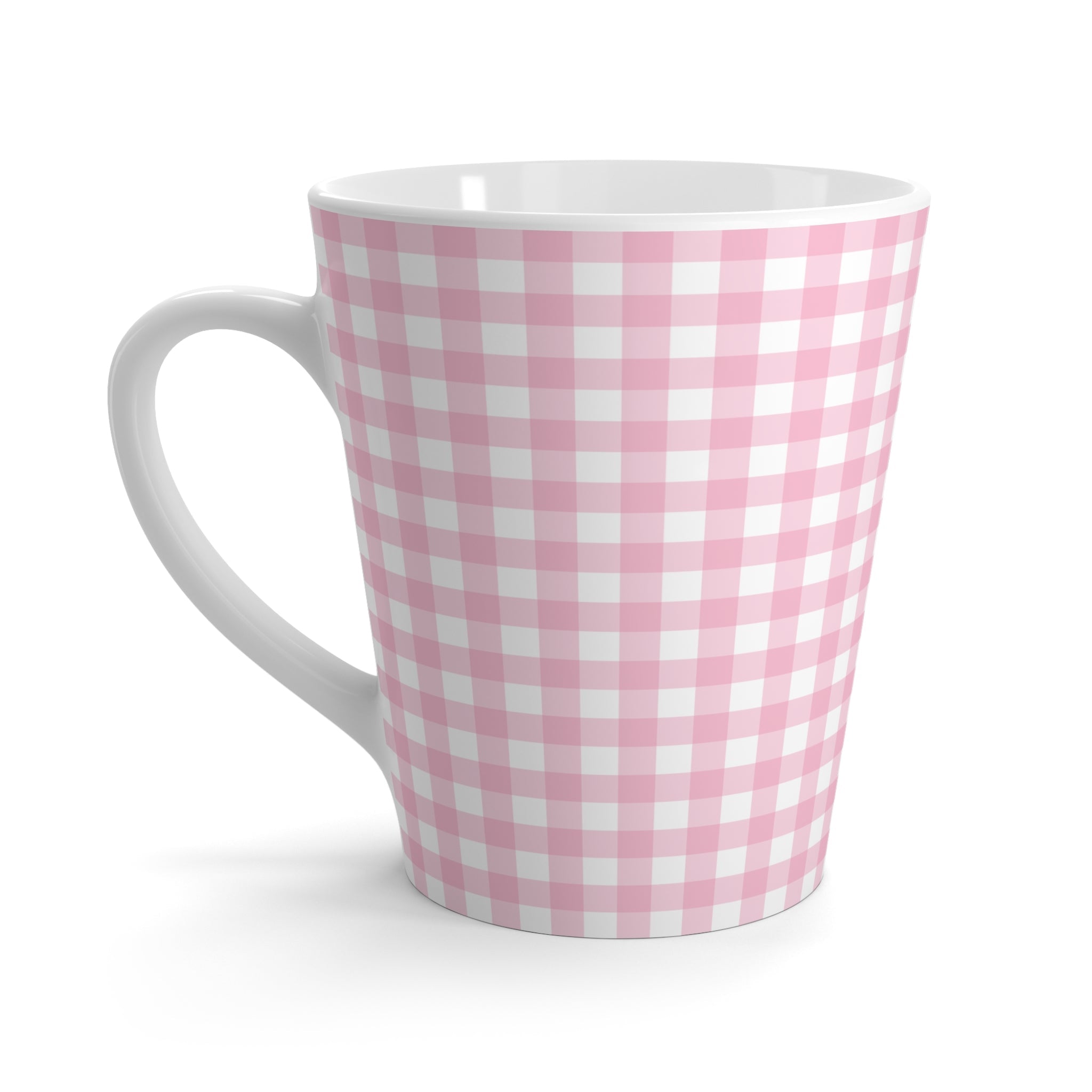 Pink Gingham Print 12oz Latte Mug