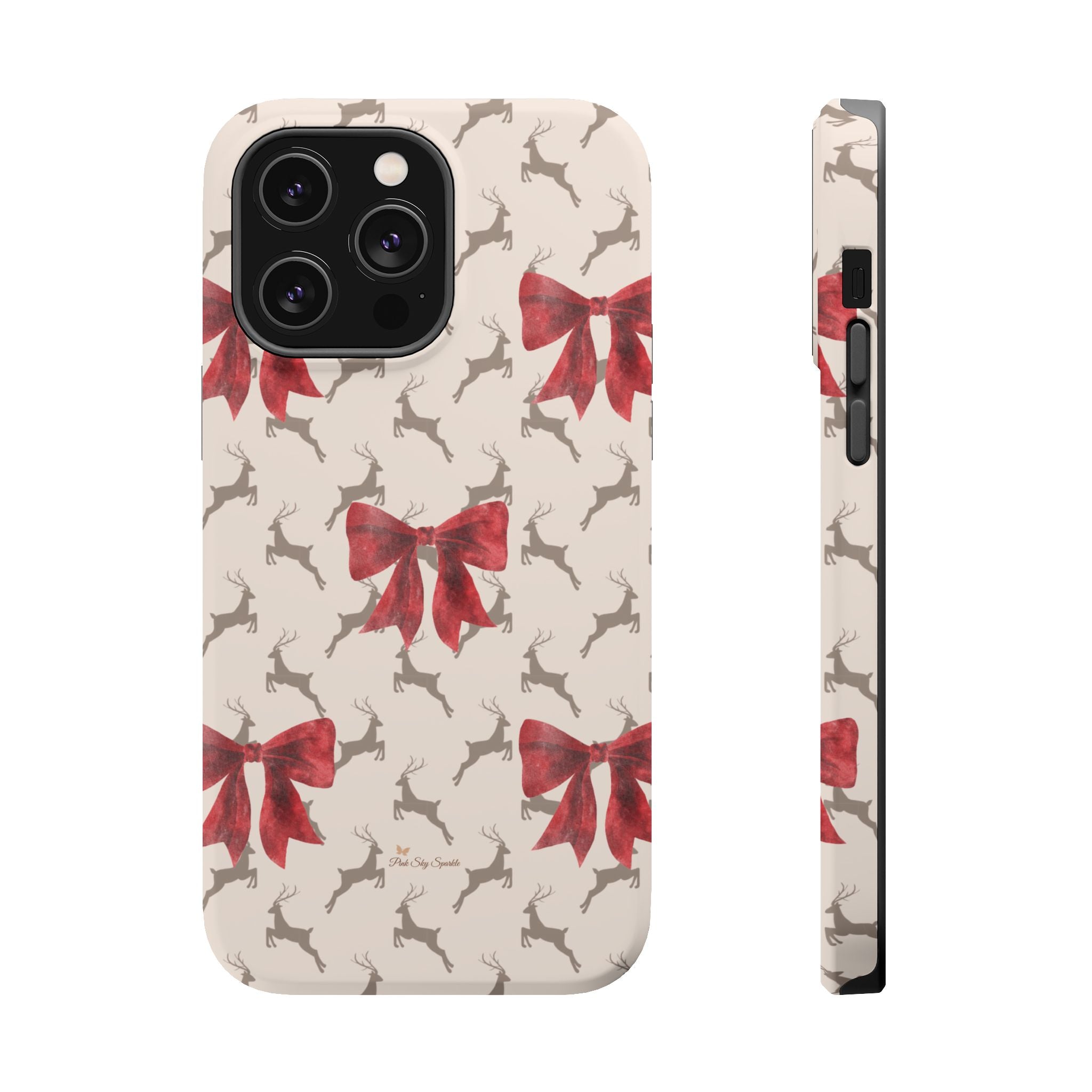 Reindeer Ribbons Magnetic iPhone Case – Festive Red Bow & Reindeer Design