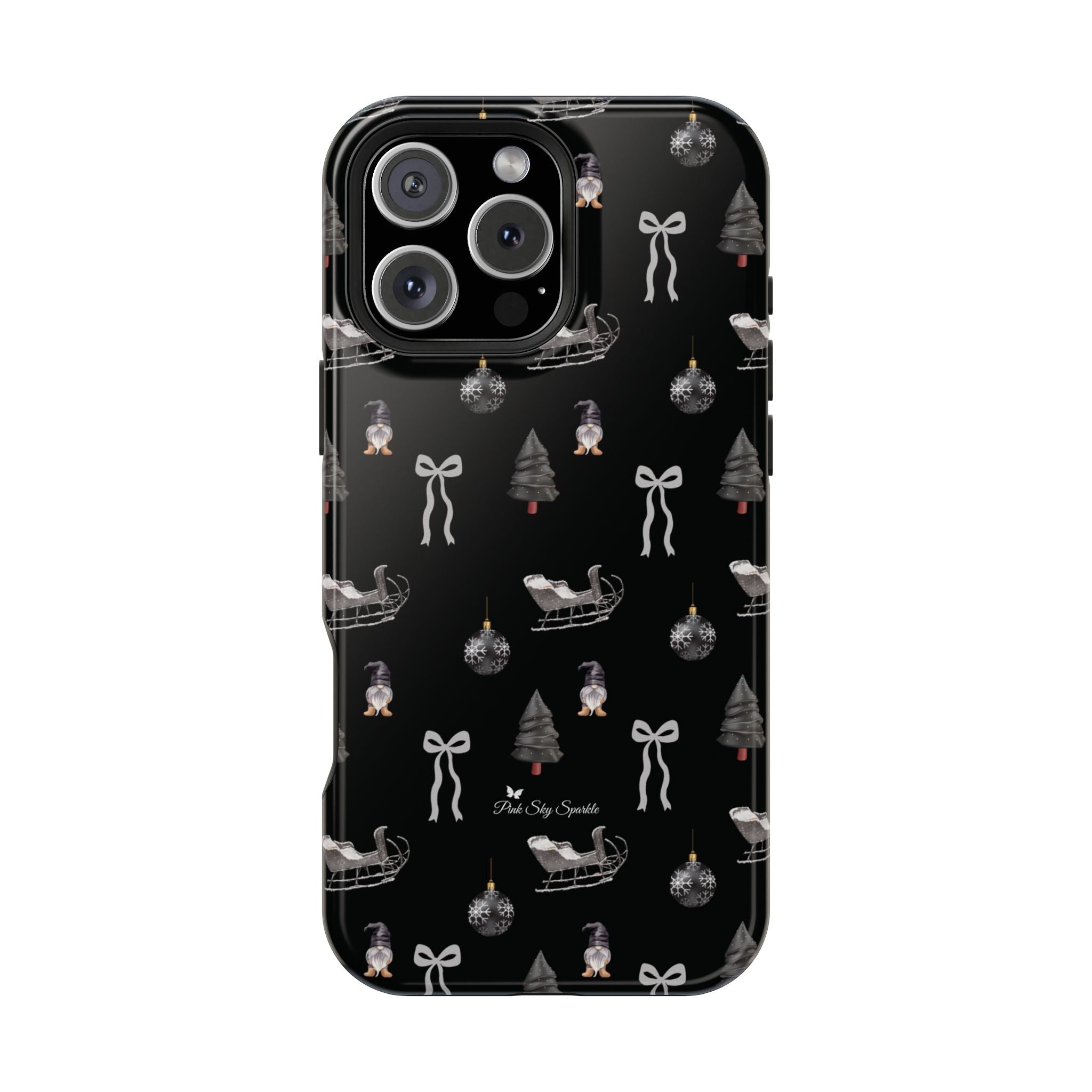 Sleigh in Grey Magnetic iPhone Case by Pink Sky Sparkle — chic monochrome Christmas style