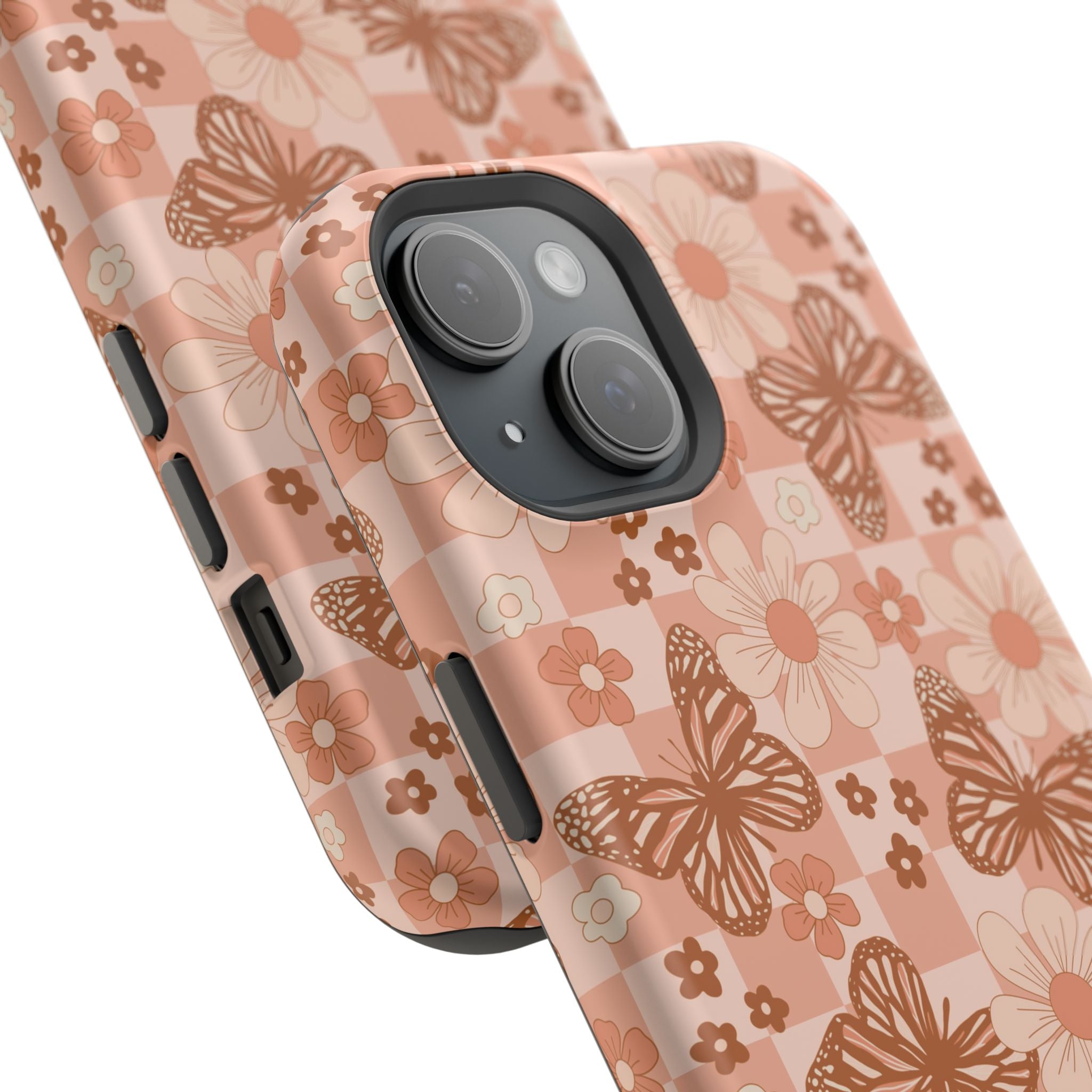 Boho Checkers - Floral Butterfly Magnetic iPhone Case