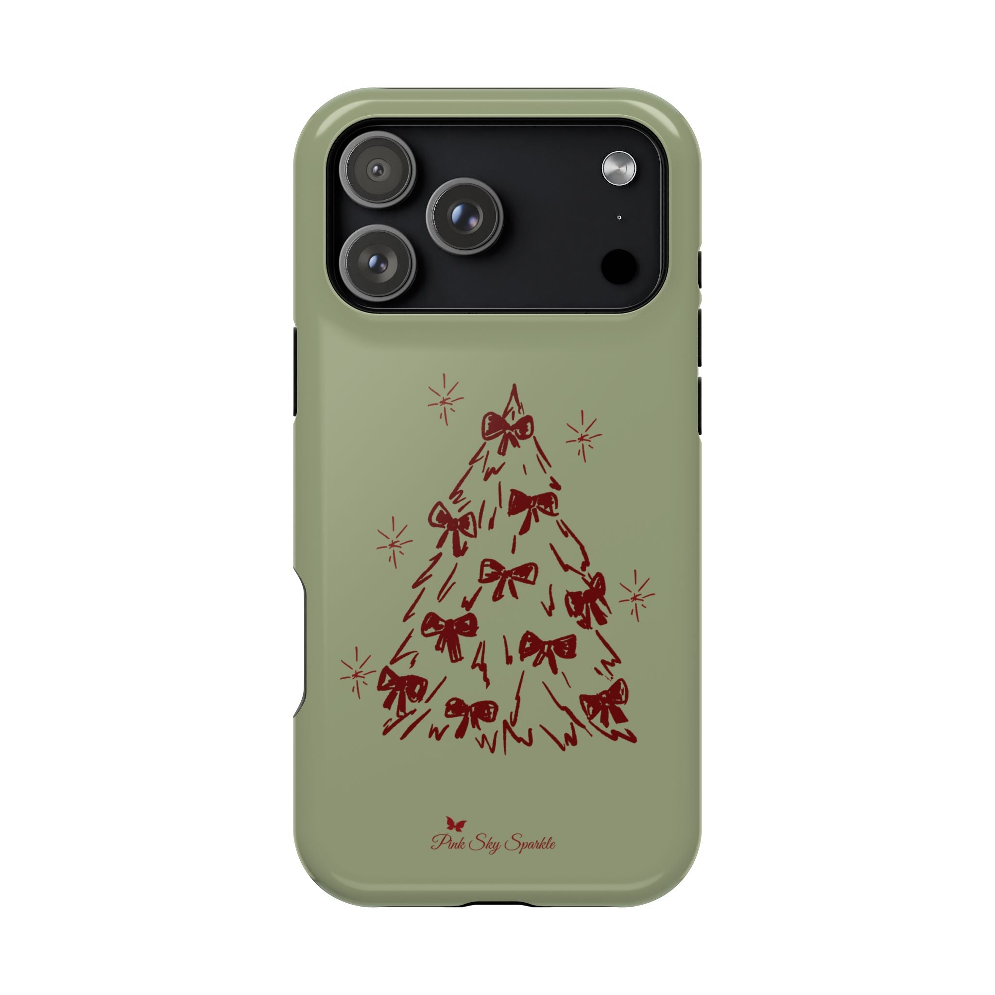 Holiday Bow Tree Magnetic iPhone Case – Sage Green Christmas Edition