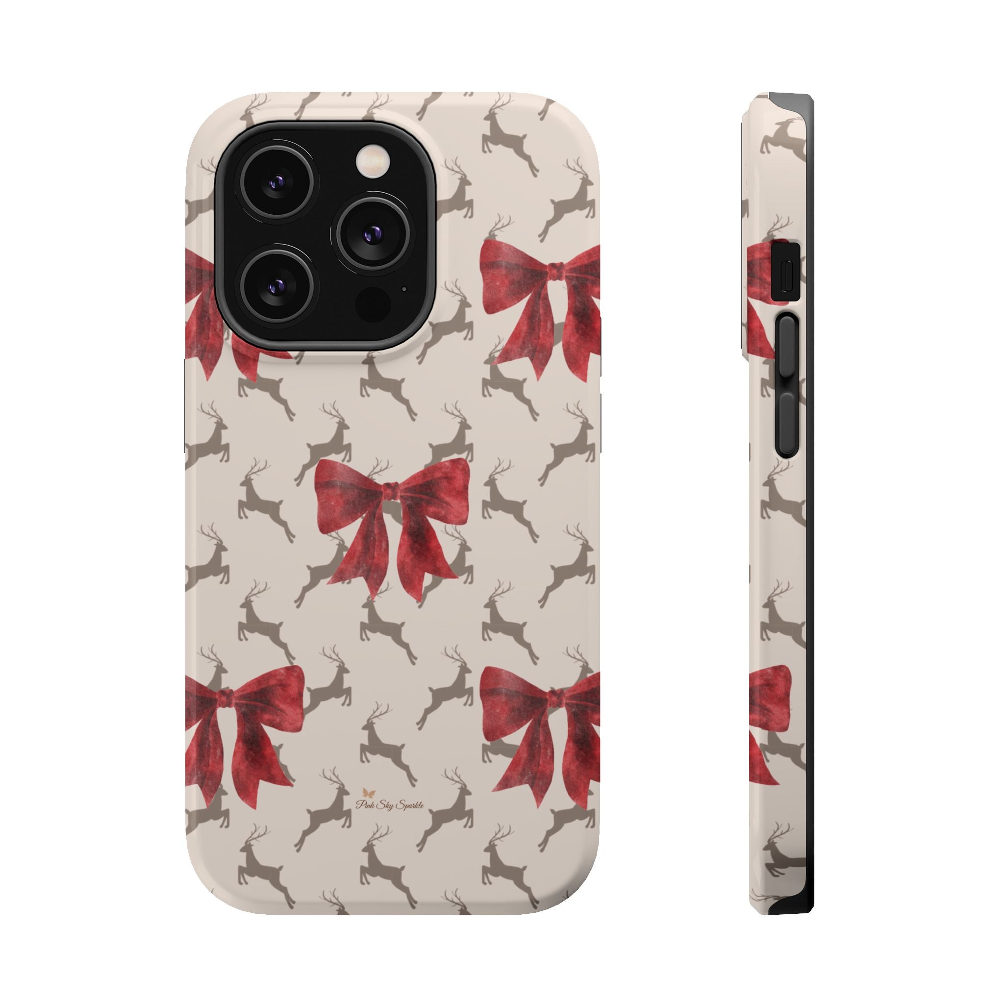 Reindeer Ribbons Magnetic iPhone Case – Festive Red Bow & Reindeer Design