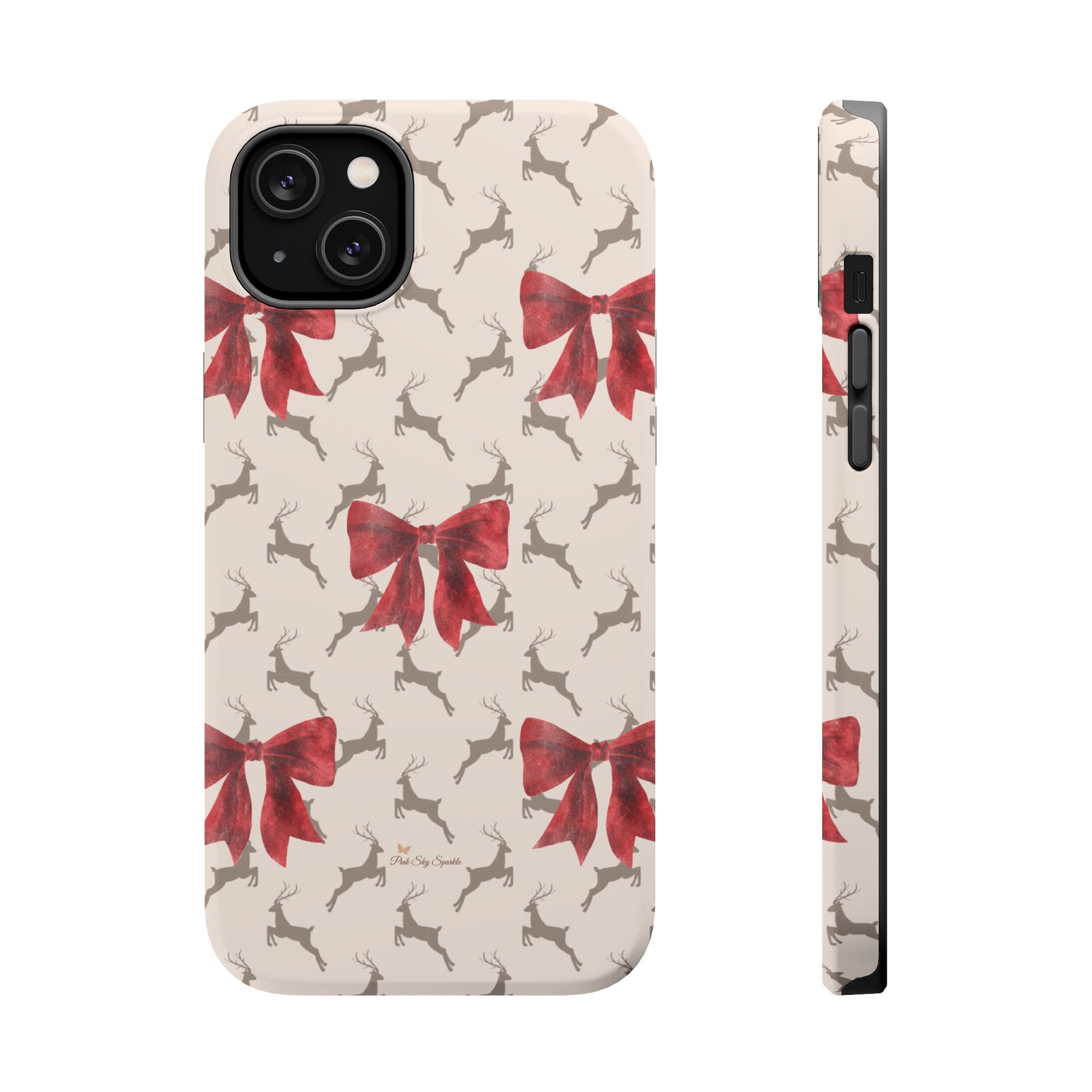 Reindeer Ribbons Magnetic iPhone Case – Festive Red Bow & Reindeer Design