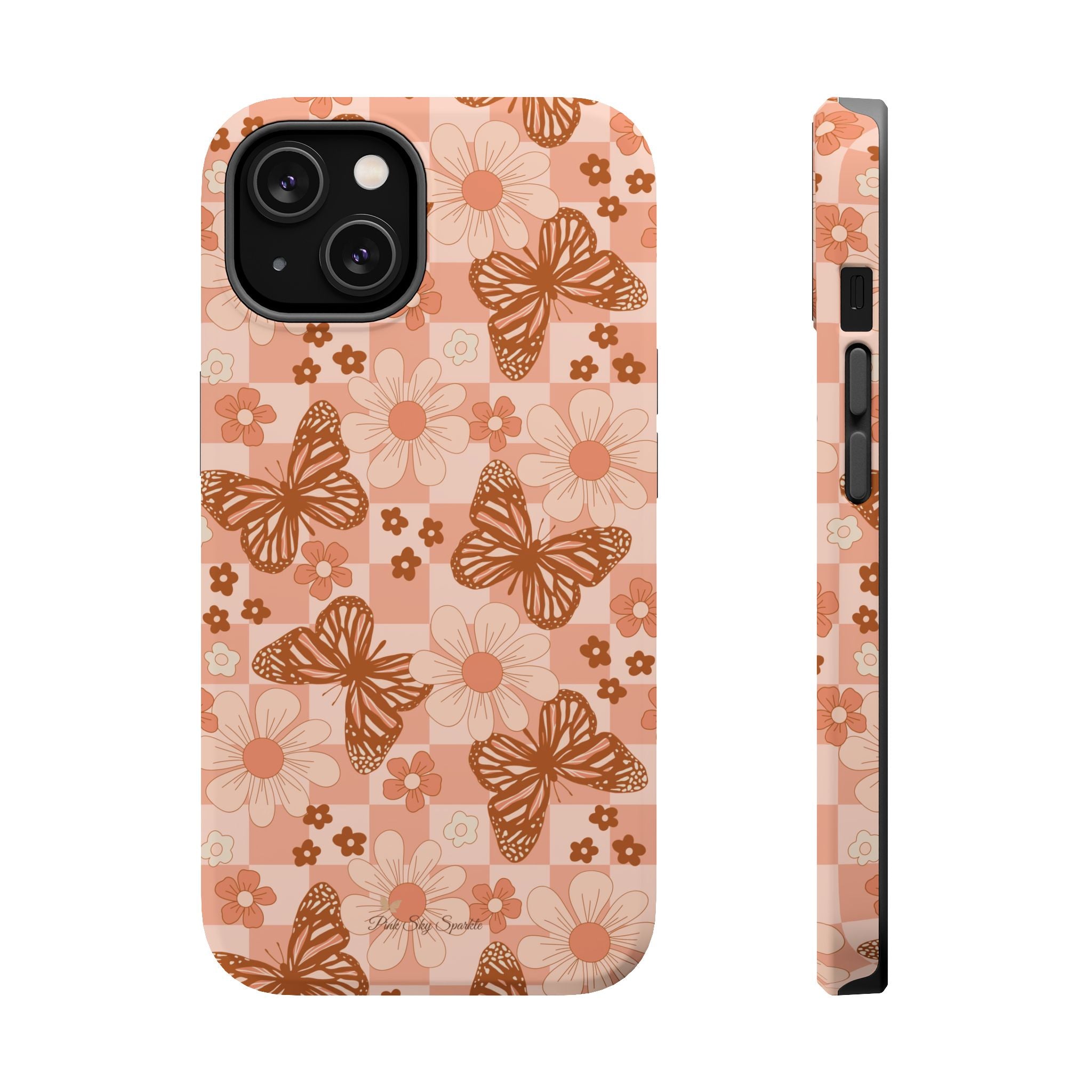 Boho Checkers - Floral Butterfly Magnetic iPhone Case