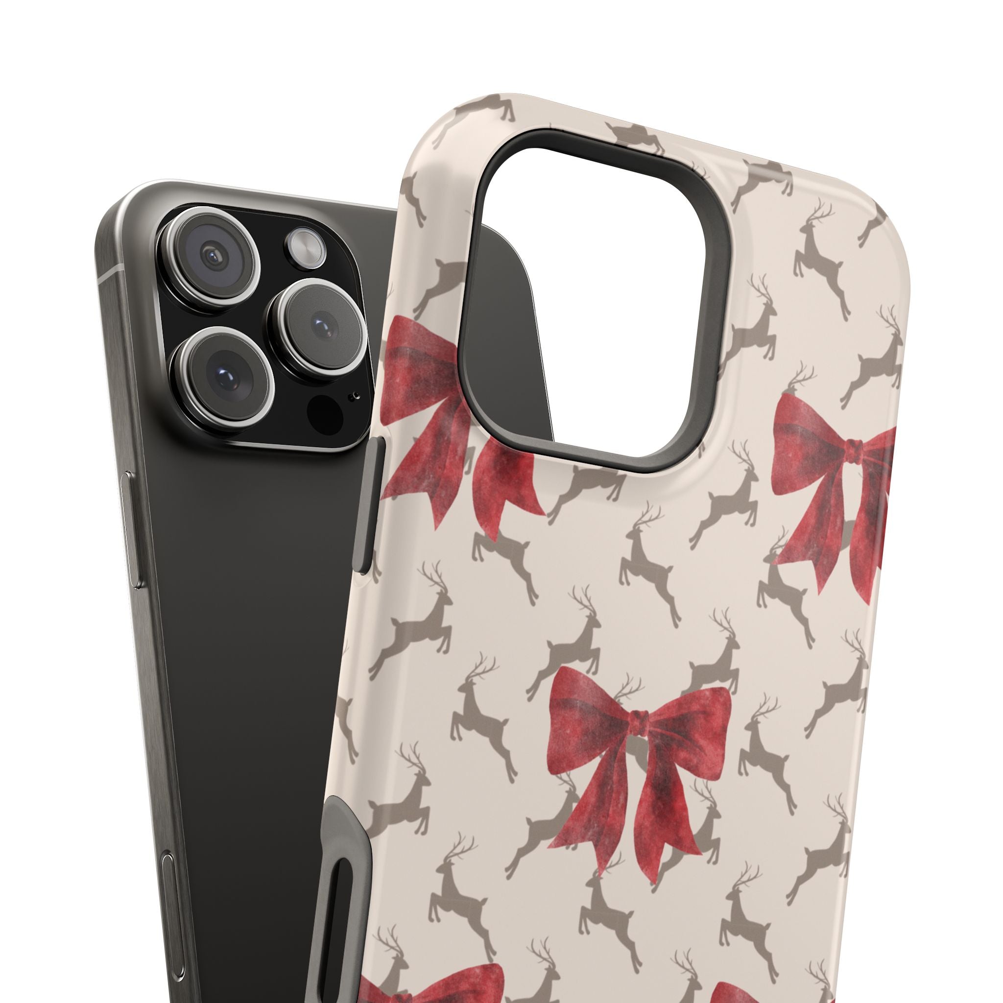 Reindeer Ribbons Magnetic iPhone Case – Festive Red Bow & Reindeer Design