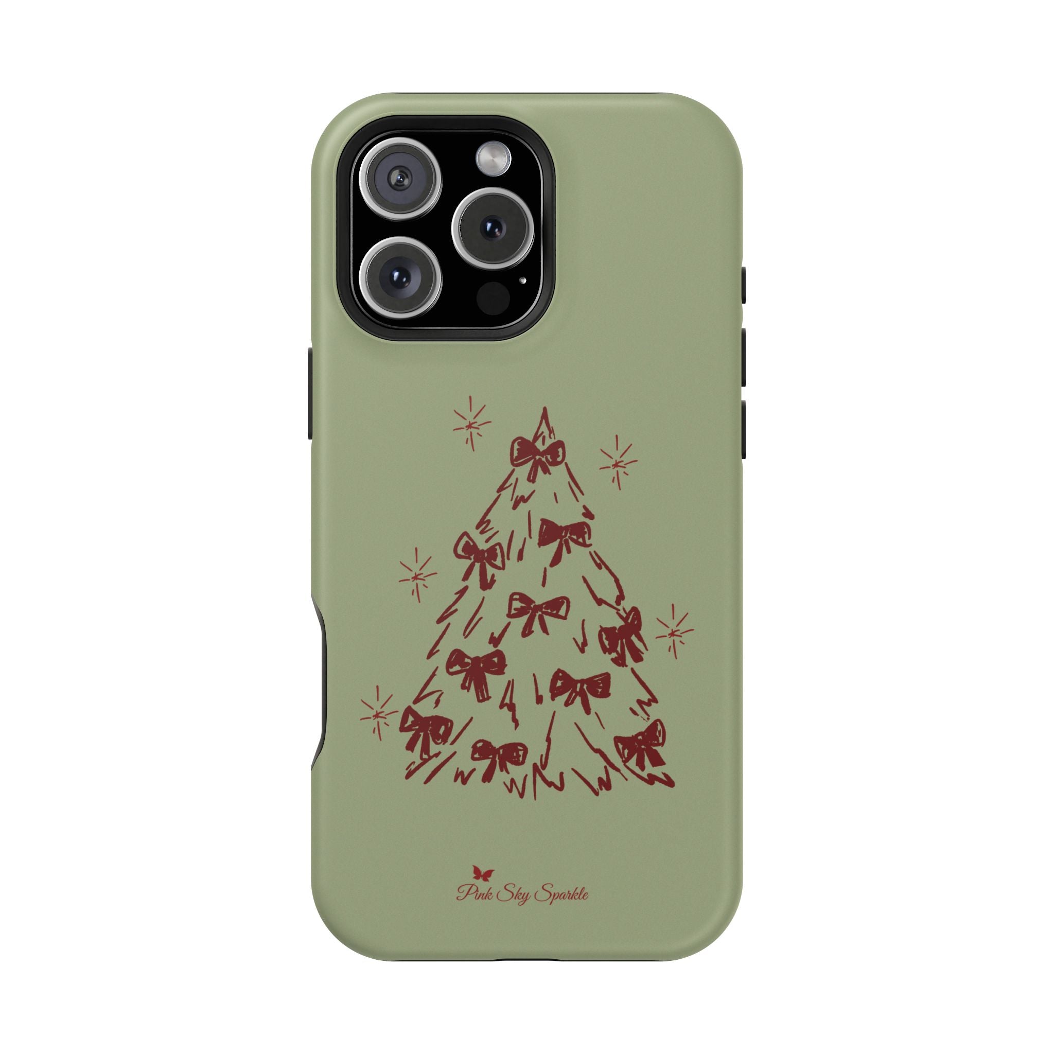 Holiday Bow Tree Magnetic iPhone Case – Sage Green Christmas Edition