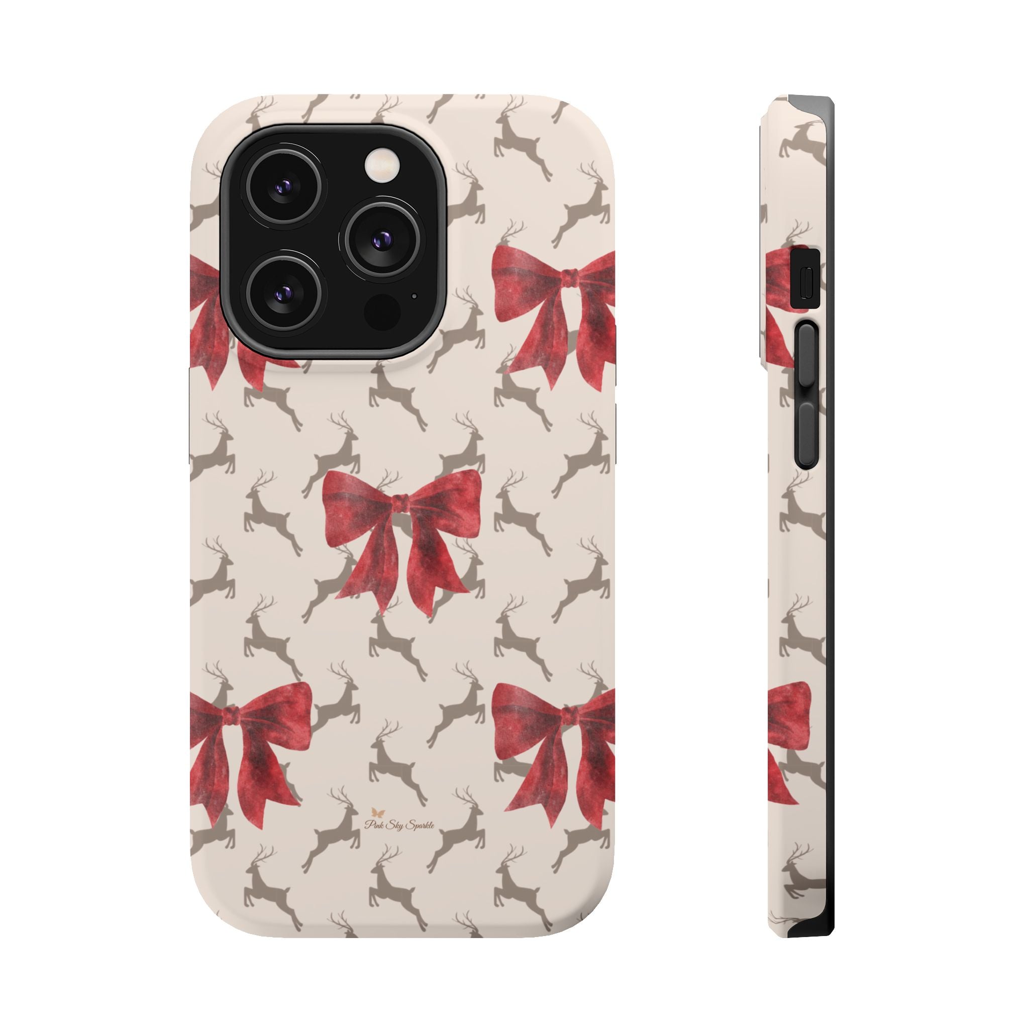 Reindeer Ribbons Magnetic iPhone Case – Festive Red Bow & Reindeer Design