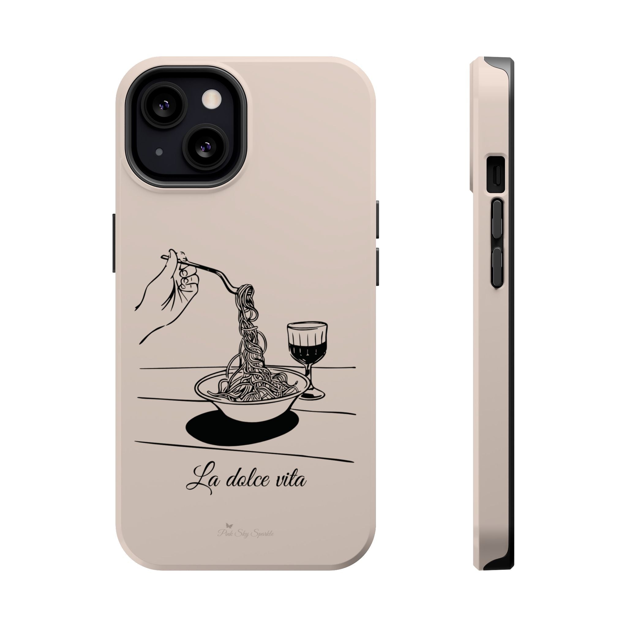 Pasta and red wine themed iphone case with La Dolce Vita in stylish font, Stylish Magnetic iPhone Case