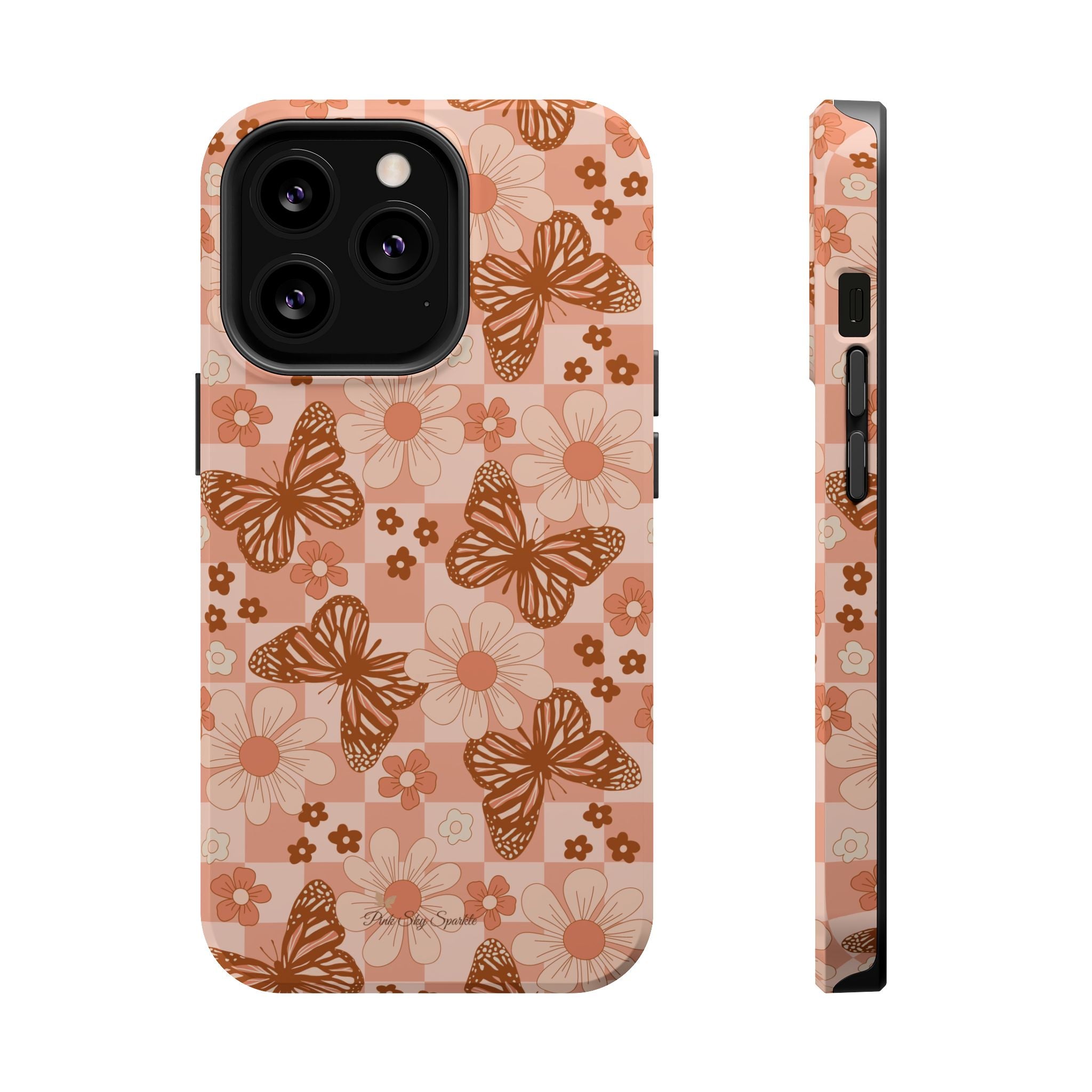 Boho Checkers - Floral Butterfly Magnetic iPhone Case