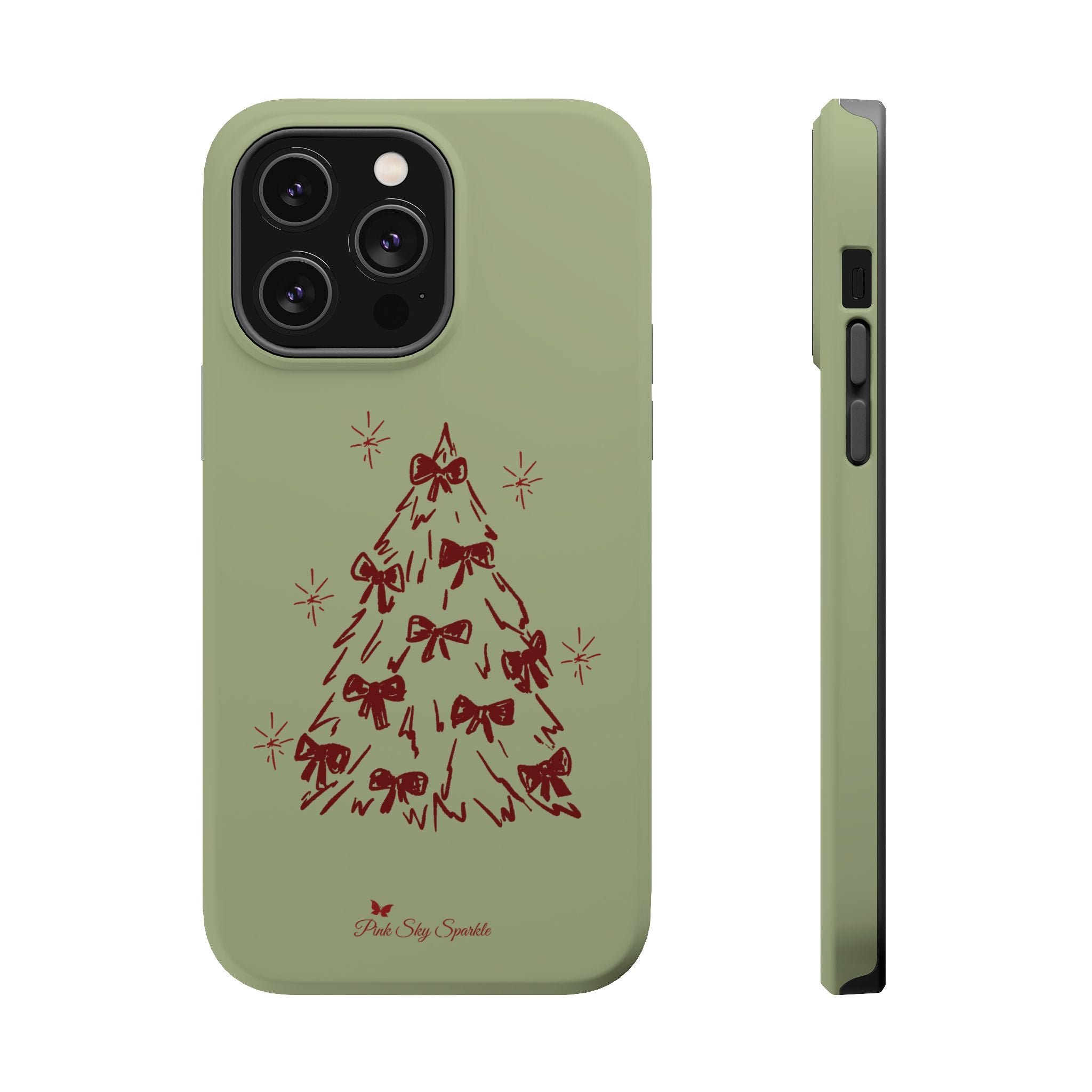 Holiday Bow Tree Magnetic iPhone Case – Sage Green Christmas Edition