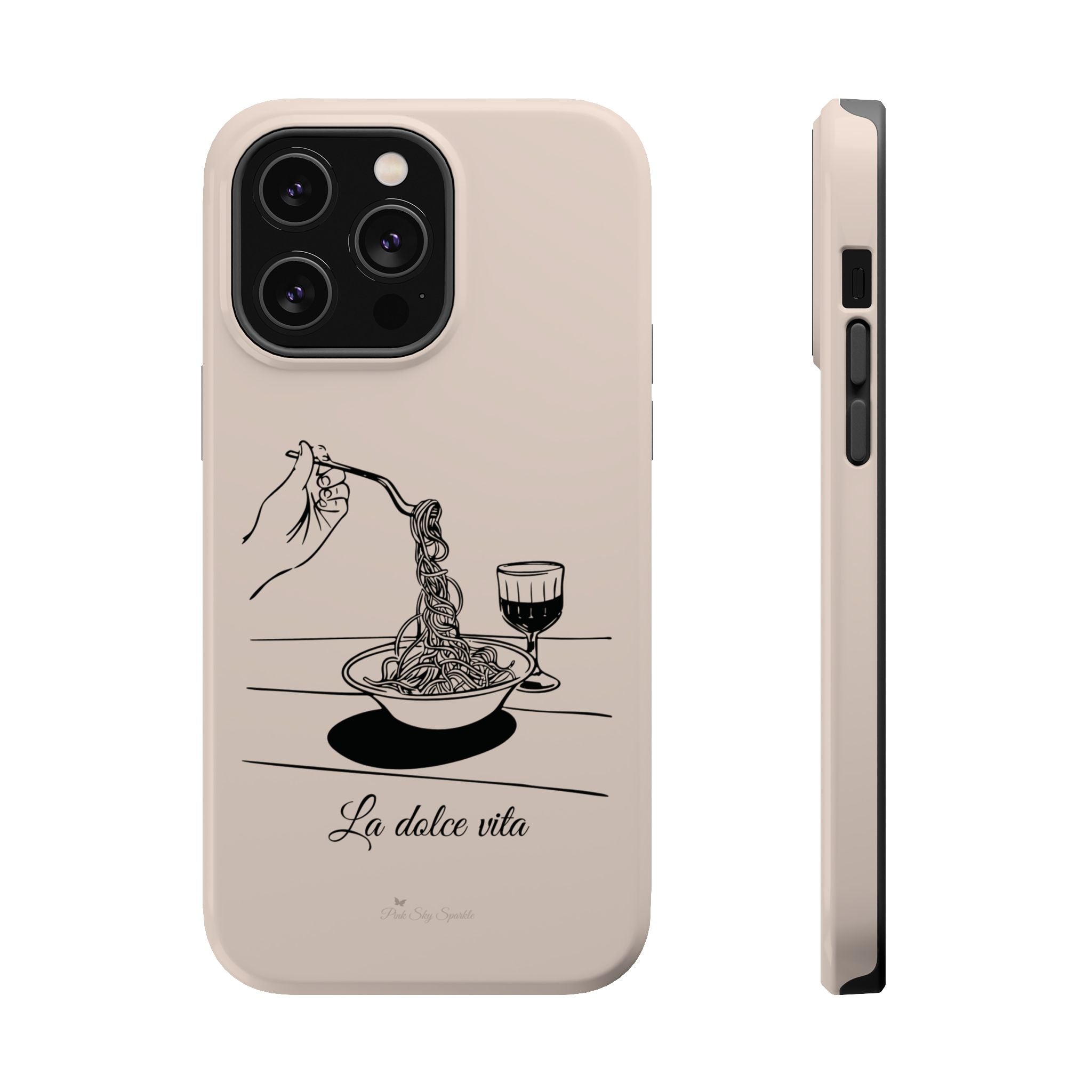 Pasta and red wine themed iphone case with La Dolce Vita in stylish font, Stylish Magnetic iPhone Case