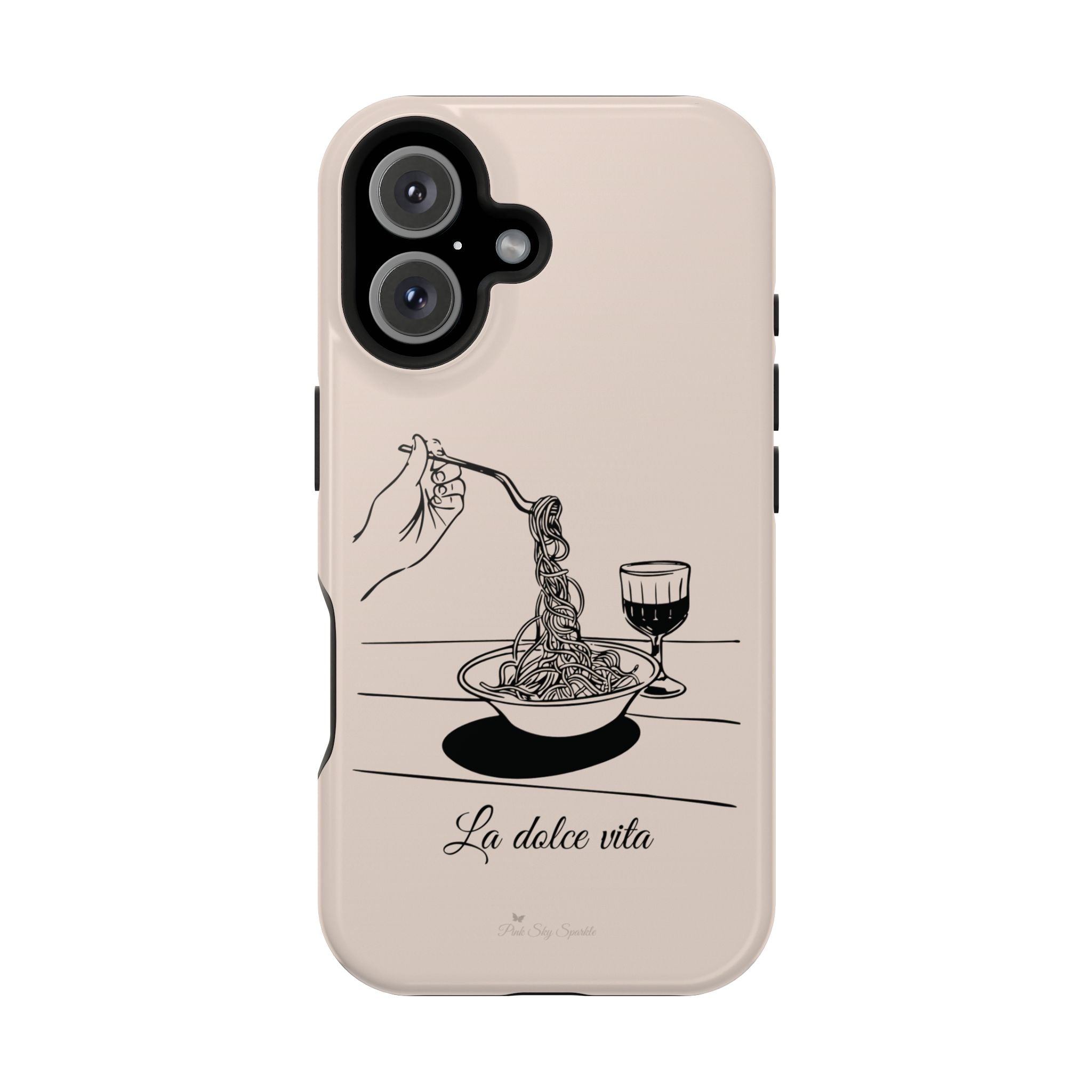 Pasta and red wine themed iphone case with La Dolce Vita in stylish font, Stylish Magnetic iPhone Case