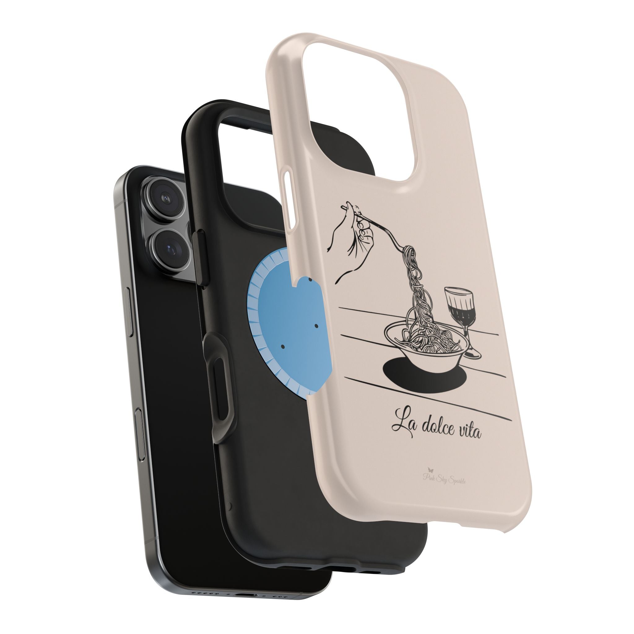 Pasta and red wine themed iphone case with La Dolce Vita in stylish font, Stylish Magnetic iPhone Case