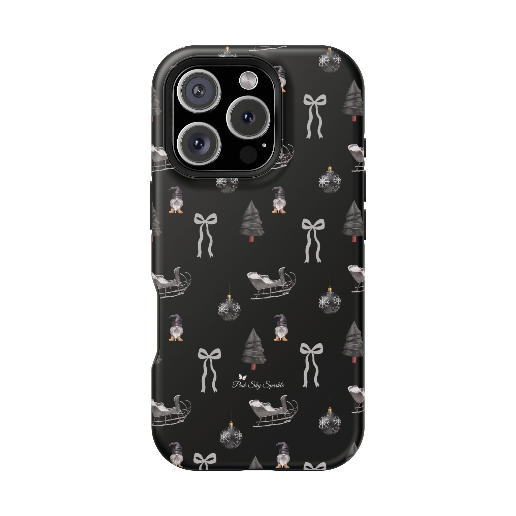 Sleigh in Grey Magnetic iPhone Case by Pink Sky Sparkle — chic monochrome Christmas style