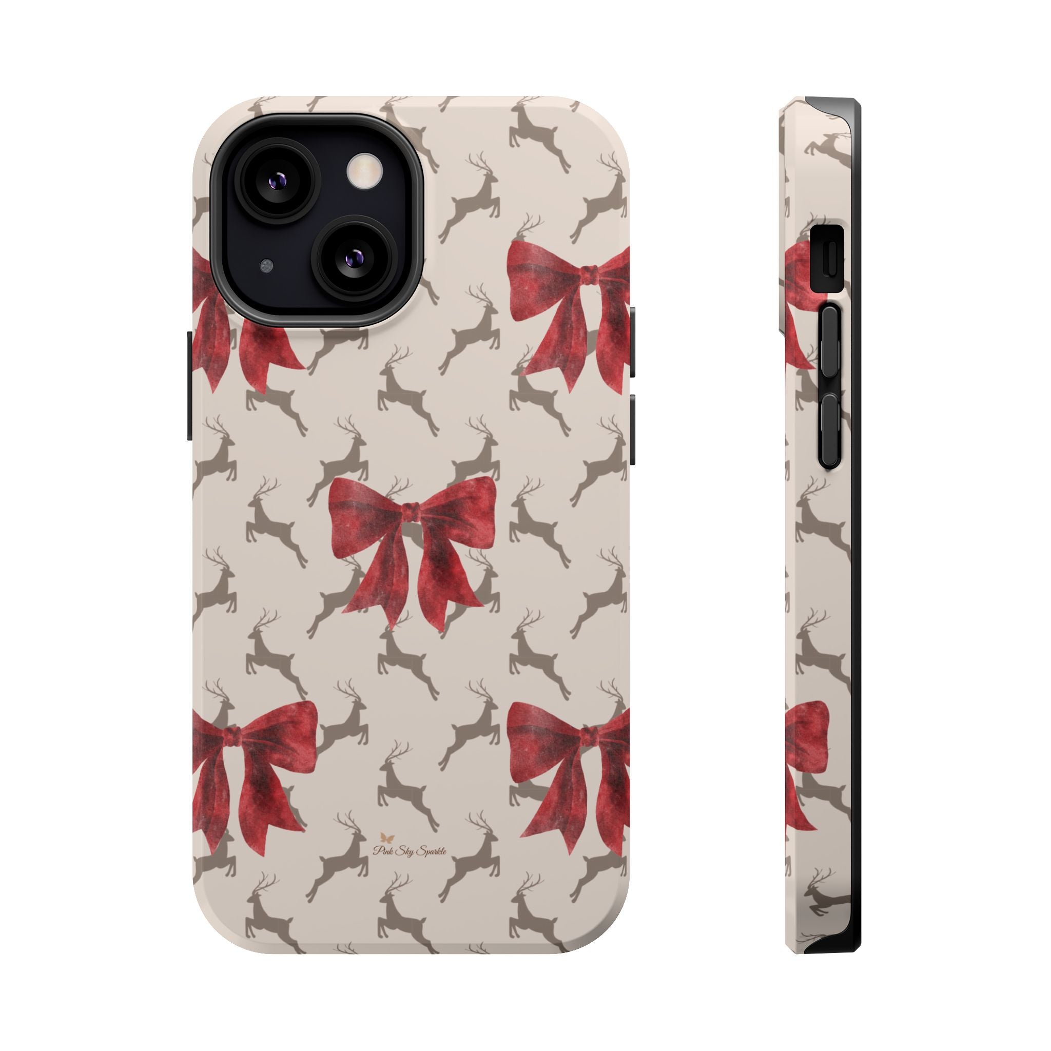 Reindeer Ribbons Magnetic iPhone Case – Festive Red Bow & Reindeer Design