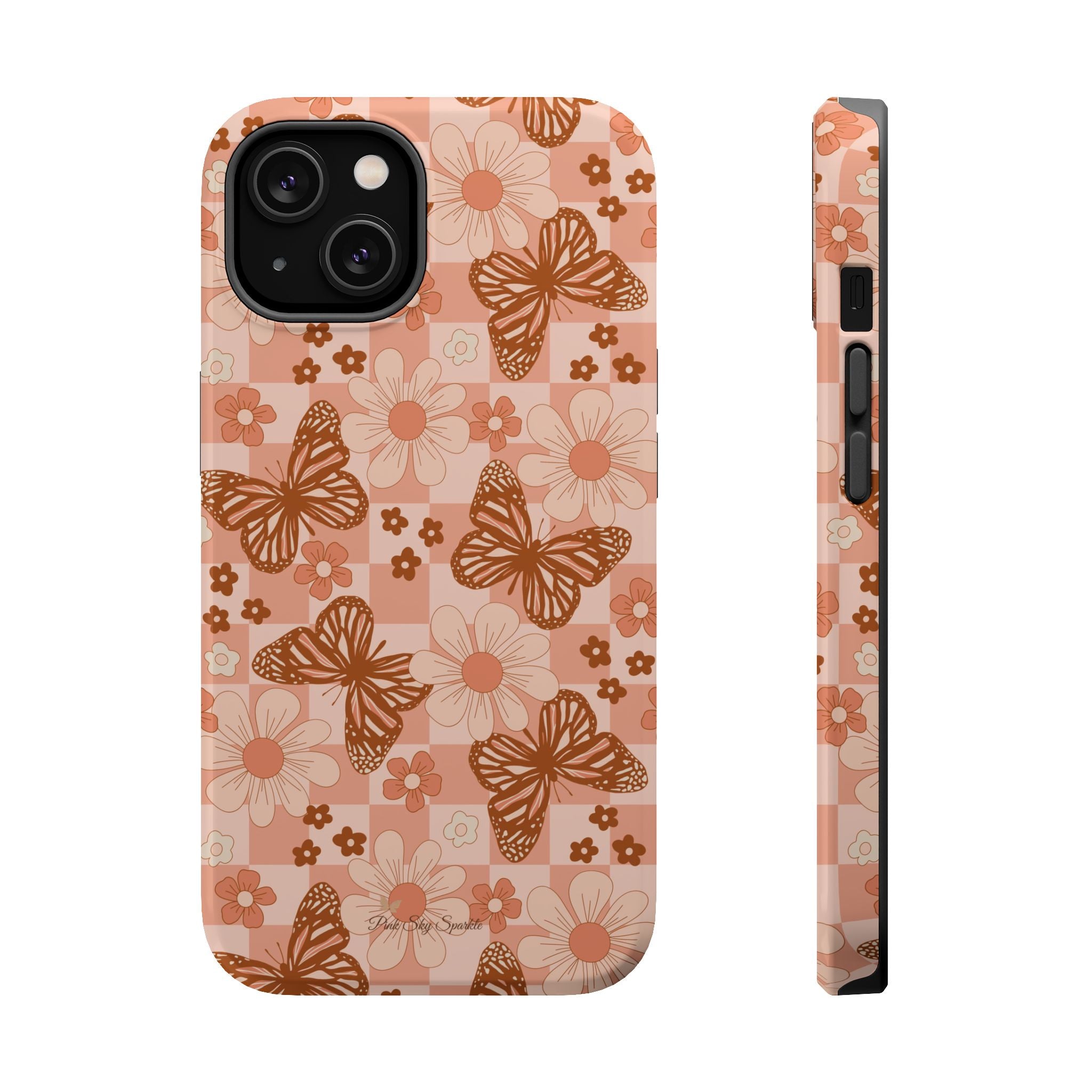 Boho Checkers - Floral Butterfly Magnetic iPhone Case