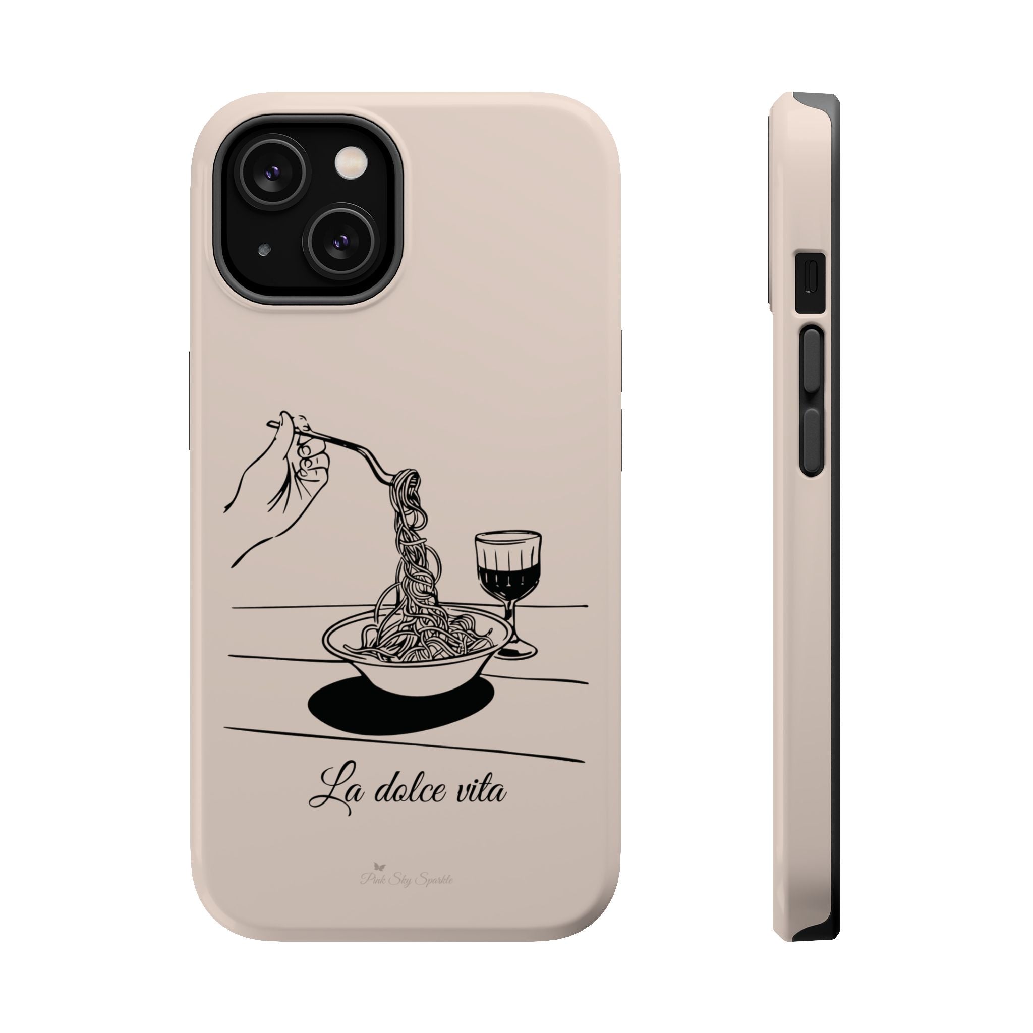 Pasta and red wine themed iphone case with La Dolce Vita in stylish font, Stylish Magnetic iPhone Case