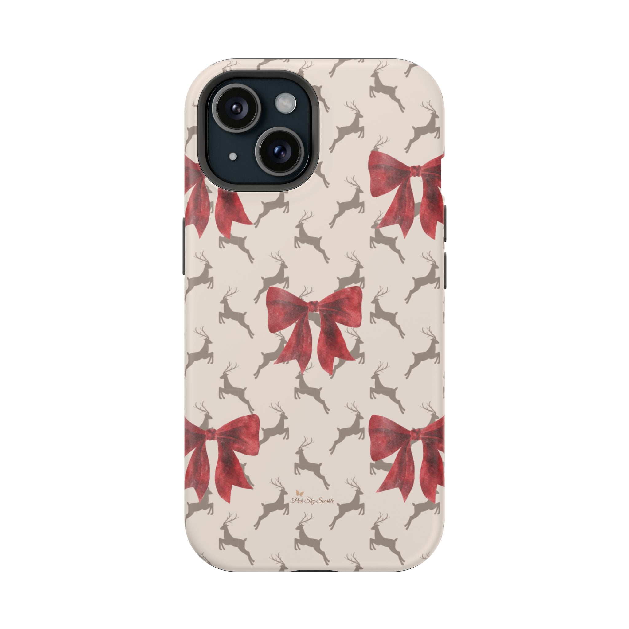 Reindeer Ribbons Magnetic iPhone Case – Festive Red Bow & Reindeer Design