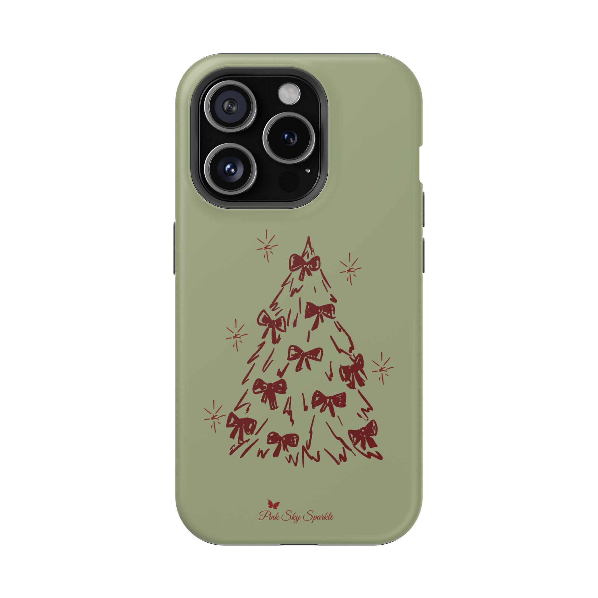 Holiday Bow Tree Magnetic iPhone Case – Sage Green Christmas Edition
