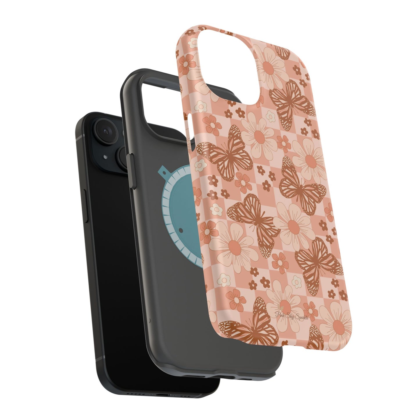 Boho Checkers - Floral Butterfly Magnetic iPhone Case