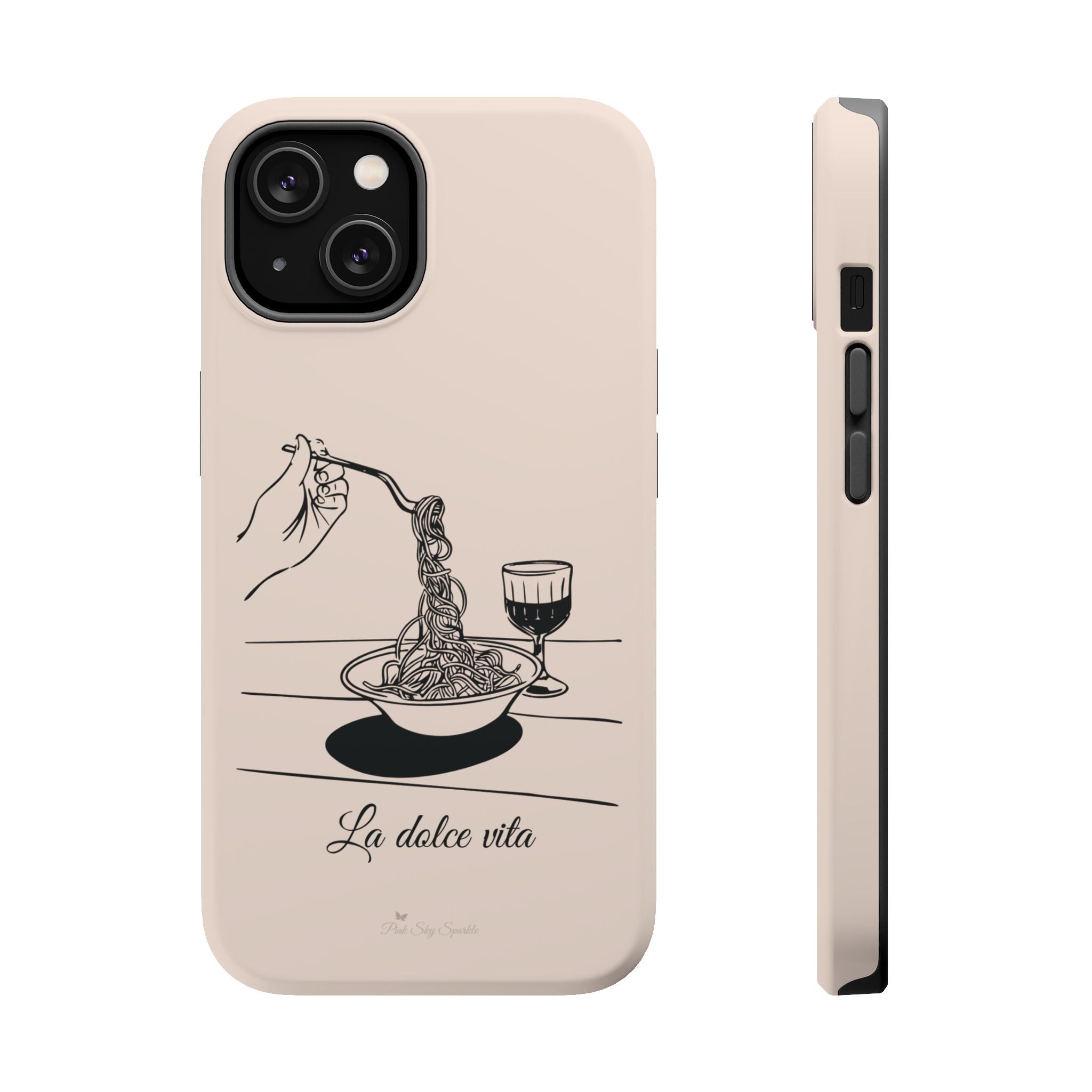 Pasta and red wine themed iphone case with La Dolce Vita in stylish font, Stylish Magnetic iPhone Case