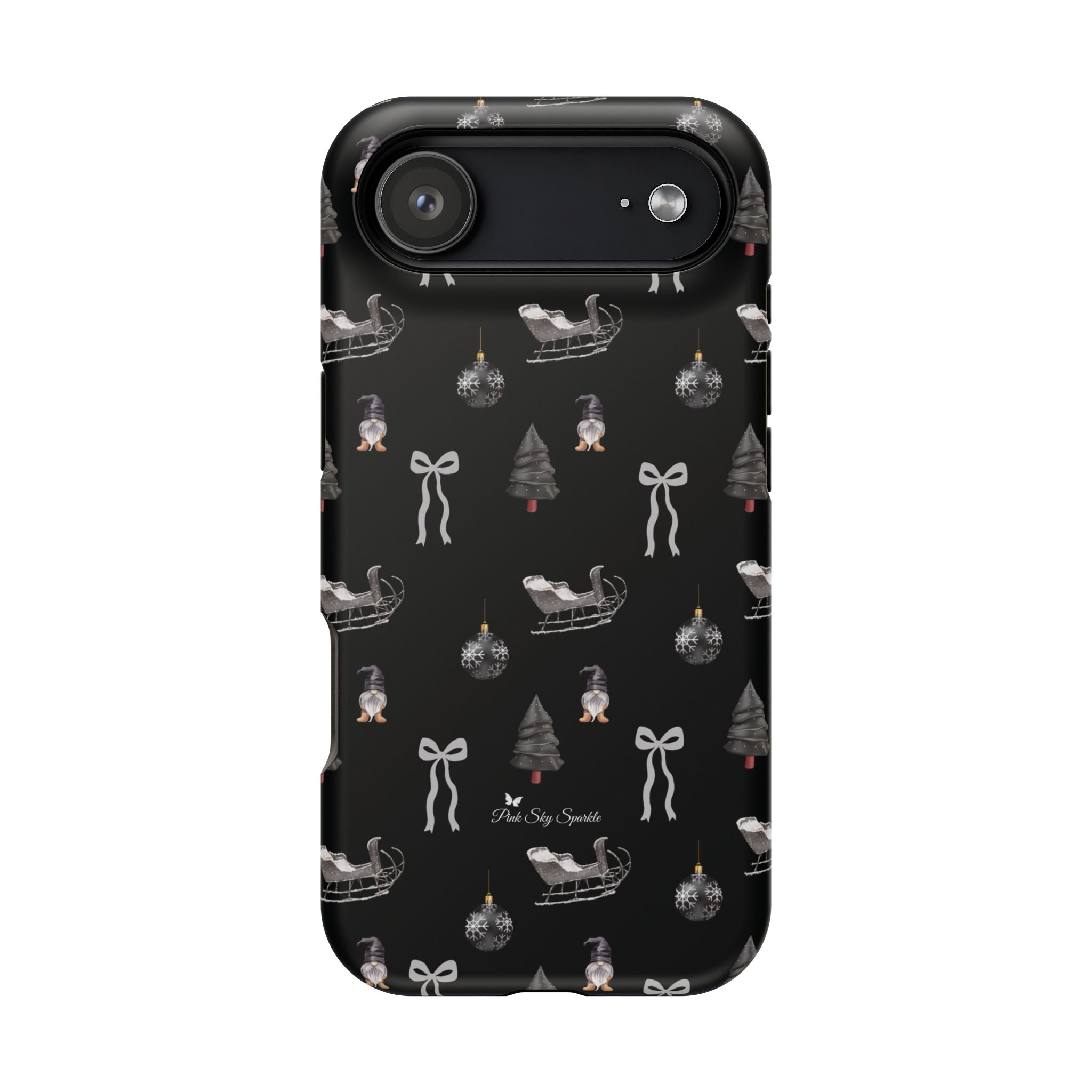 Sleigh in Grey Magnetic iPhone Case by Pink Sky Sparkle — chic monochrome Christmas style