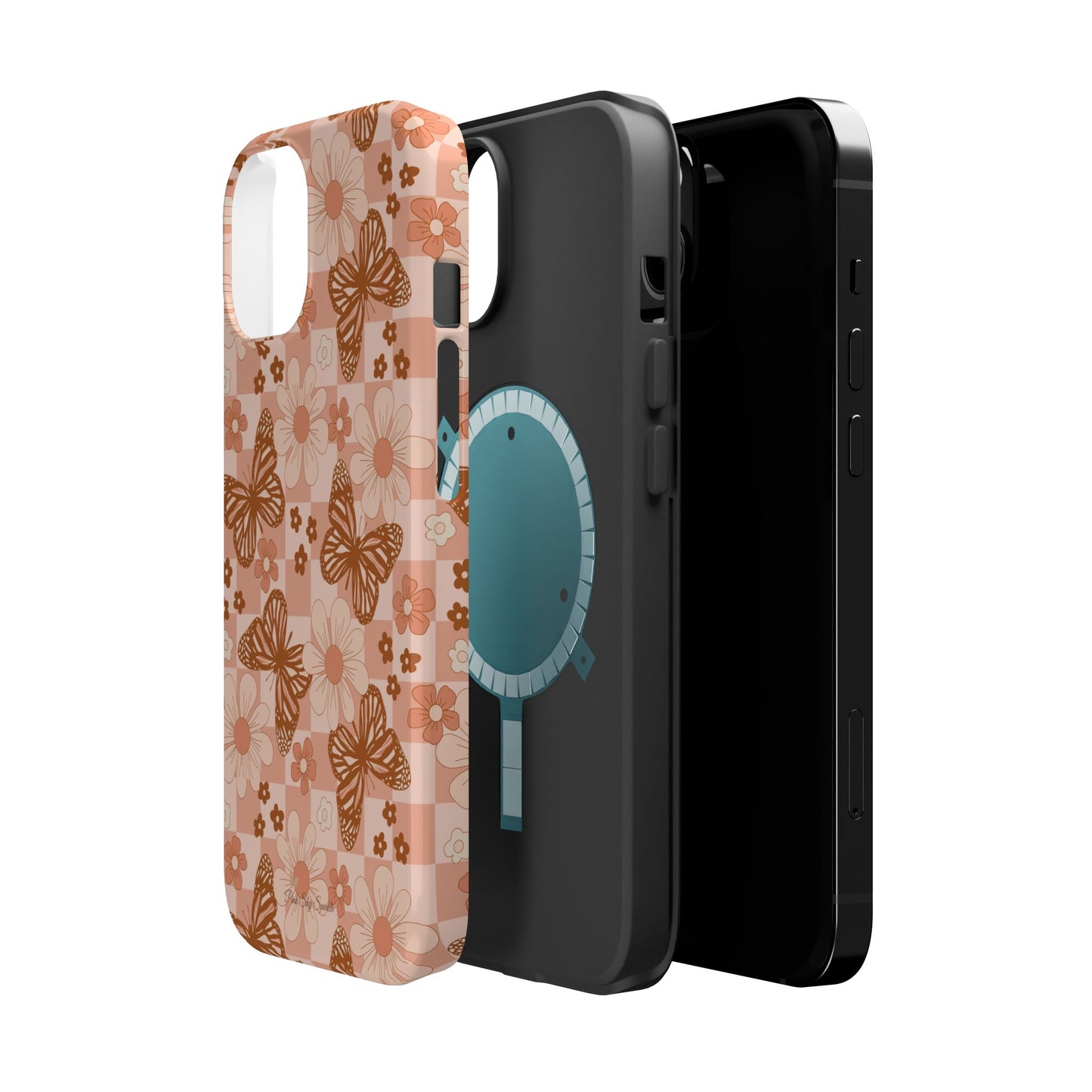Boho Checkers - Floral Butterfly Magnetic iPhone Case