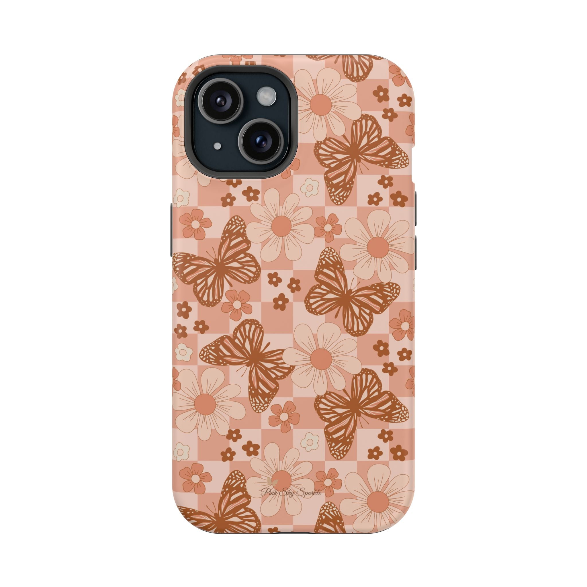 Boho Checkers - Floral Butterfly Magnetic iPhone Case
