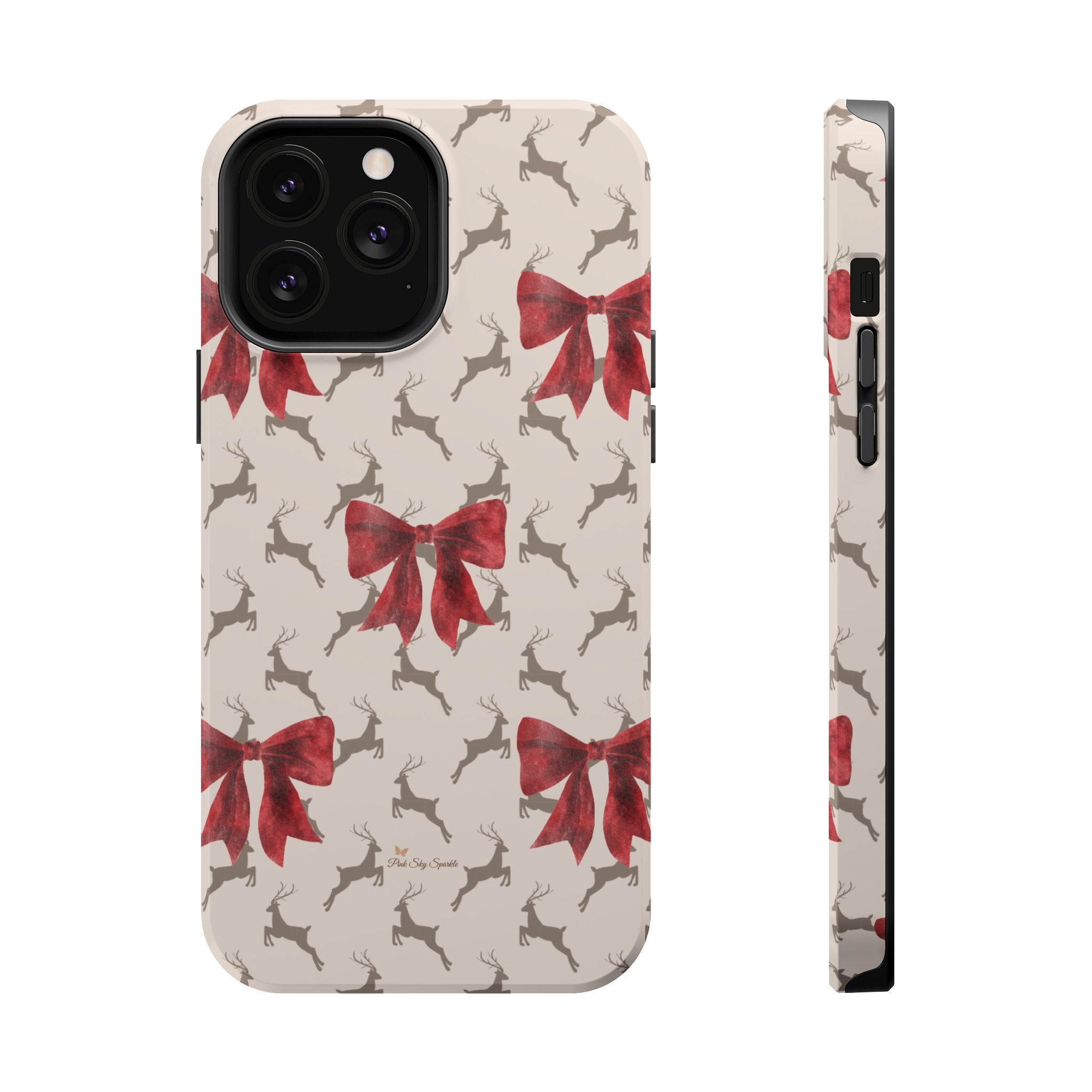 Reindeer Ribbons Magnetic iPhone Case – Festive Red Bow & Reindeer Design