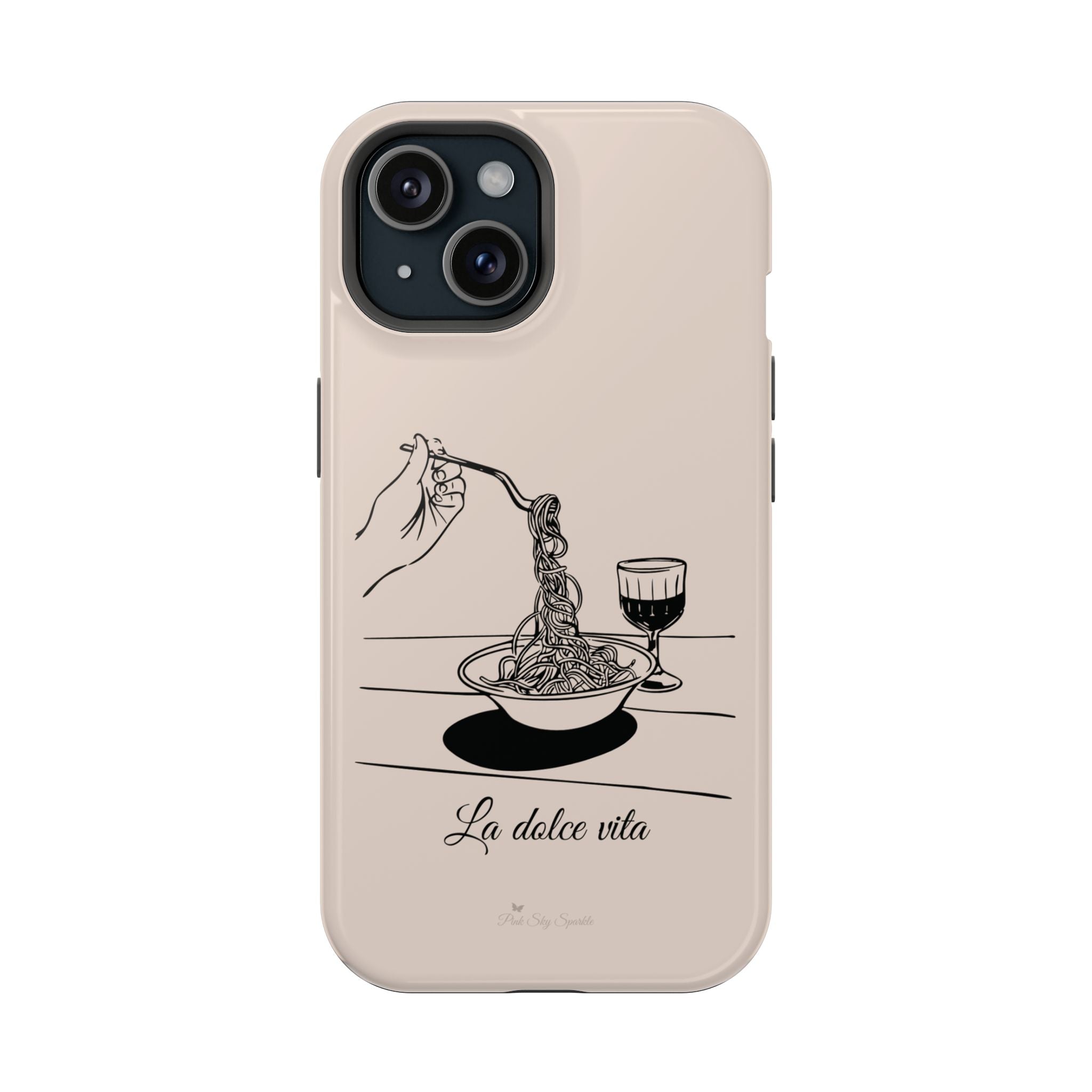 Pasta and red wine themed iphone case with La Dolce Vita in stylish font, Stylish Magnetic iPhone Case