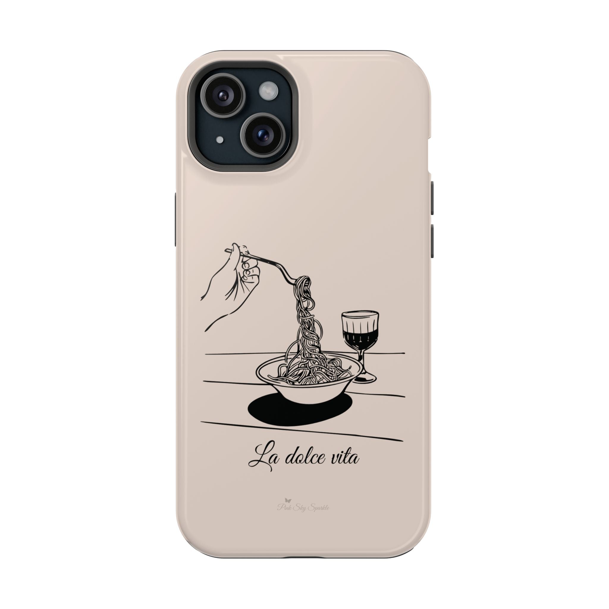 Pasta and red wine themed iphone case with La Dolce Vita in stylish font, Stylish Magnetic iPhone Case