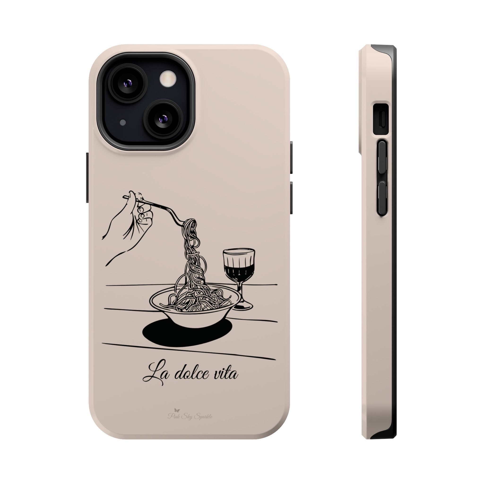 Pasta and red wine themed iphone case with La Dolce Vita in stylish font, Stylish Magnetic iPhone Case