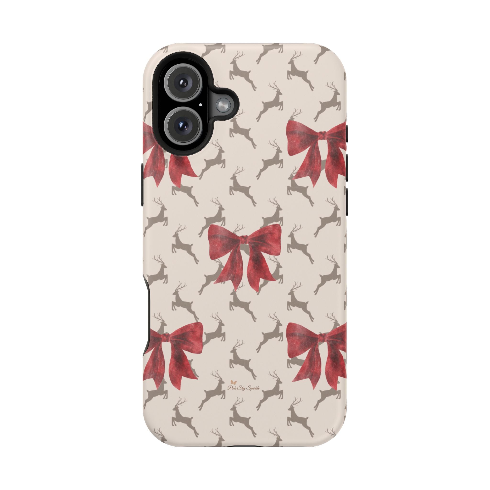 Reindeer Ribbons Magnetic iPhone Case – Festive Red Bow & Reindeer Design