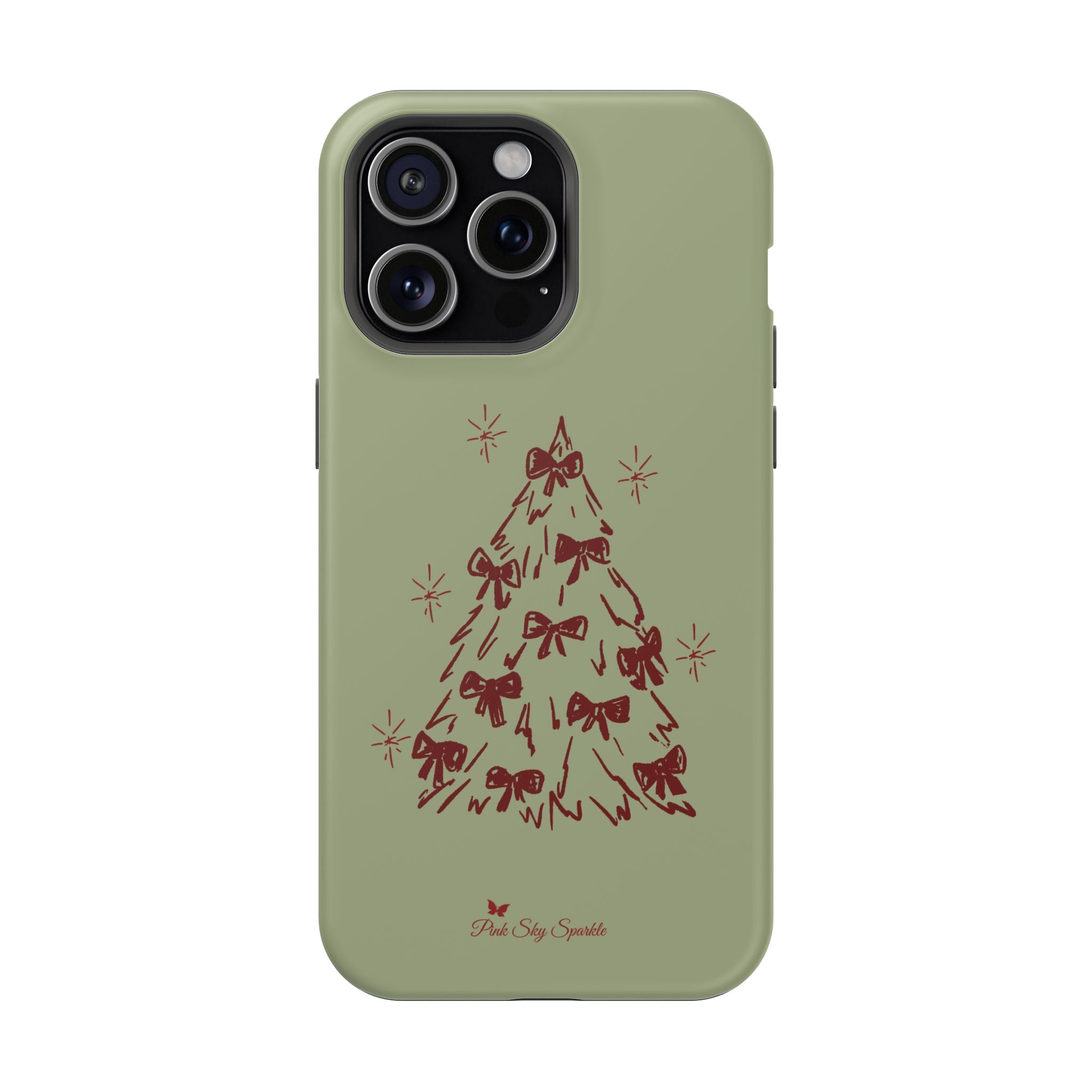 Holiday Bow Tree Magnetic iPhone Case – Sage Green Christmas Edition