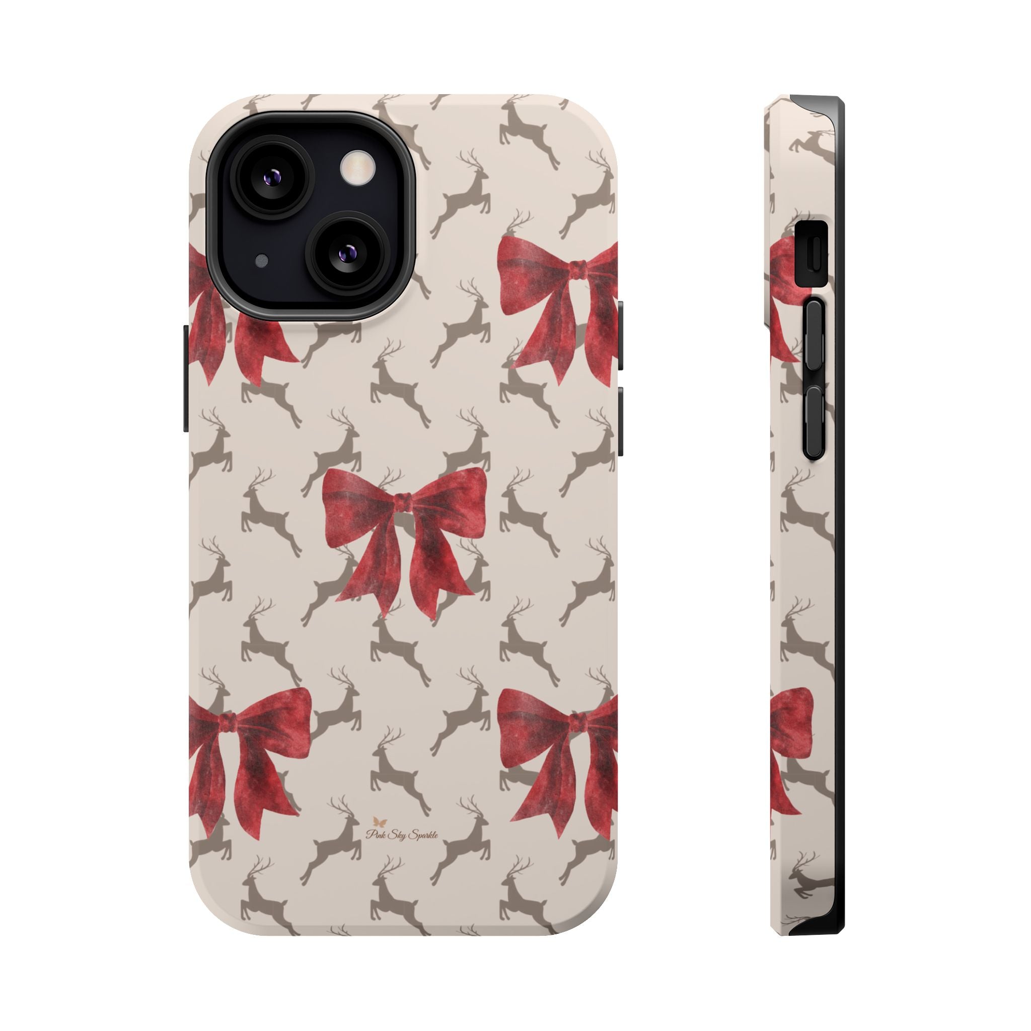 Reindeer Ribbons Magnetic iPhone Case – Festive Red Bow & Reindeer Design