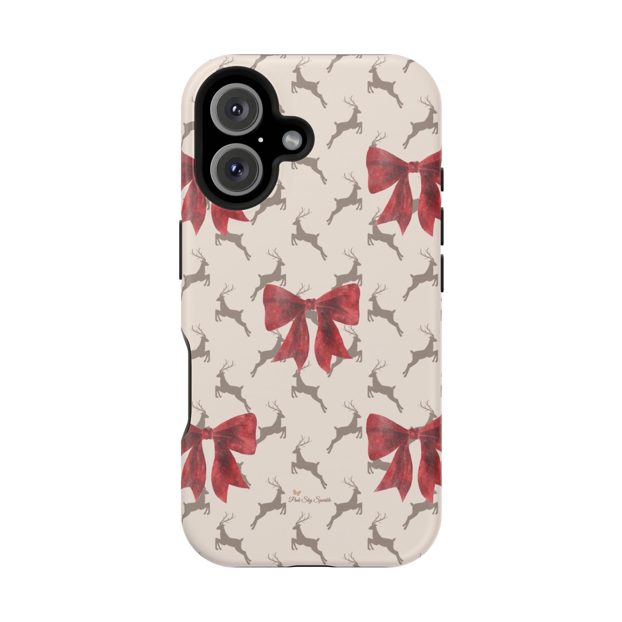 Reindeer Ribbons Magnetic iPhone Case – Festive Red Bow & Reindeer Design