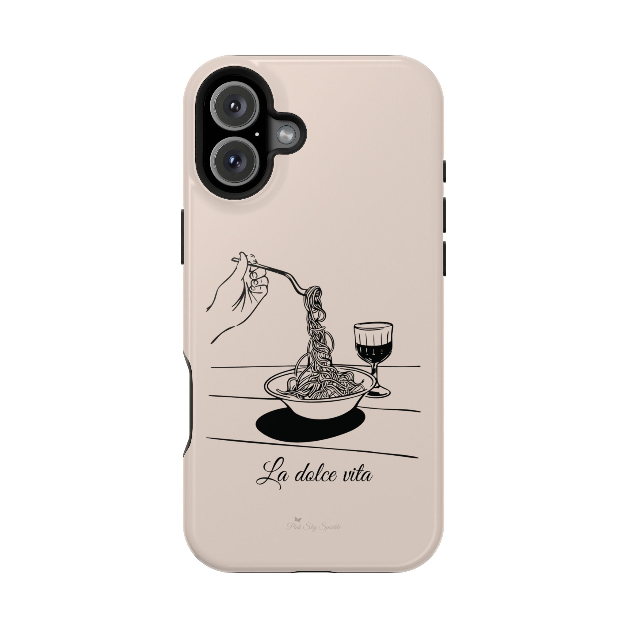 Pasta and red wine themed iphone case with La Dolce Vita in stylish font, Stylish Magnetic iPhone Case