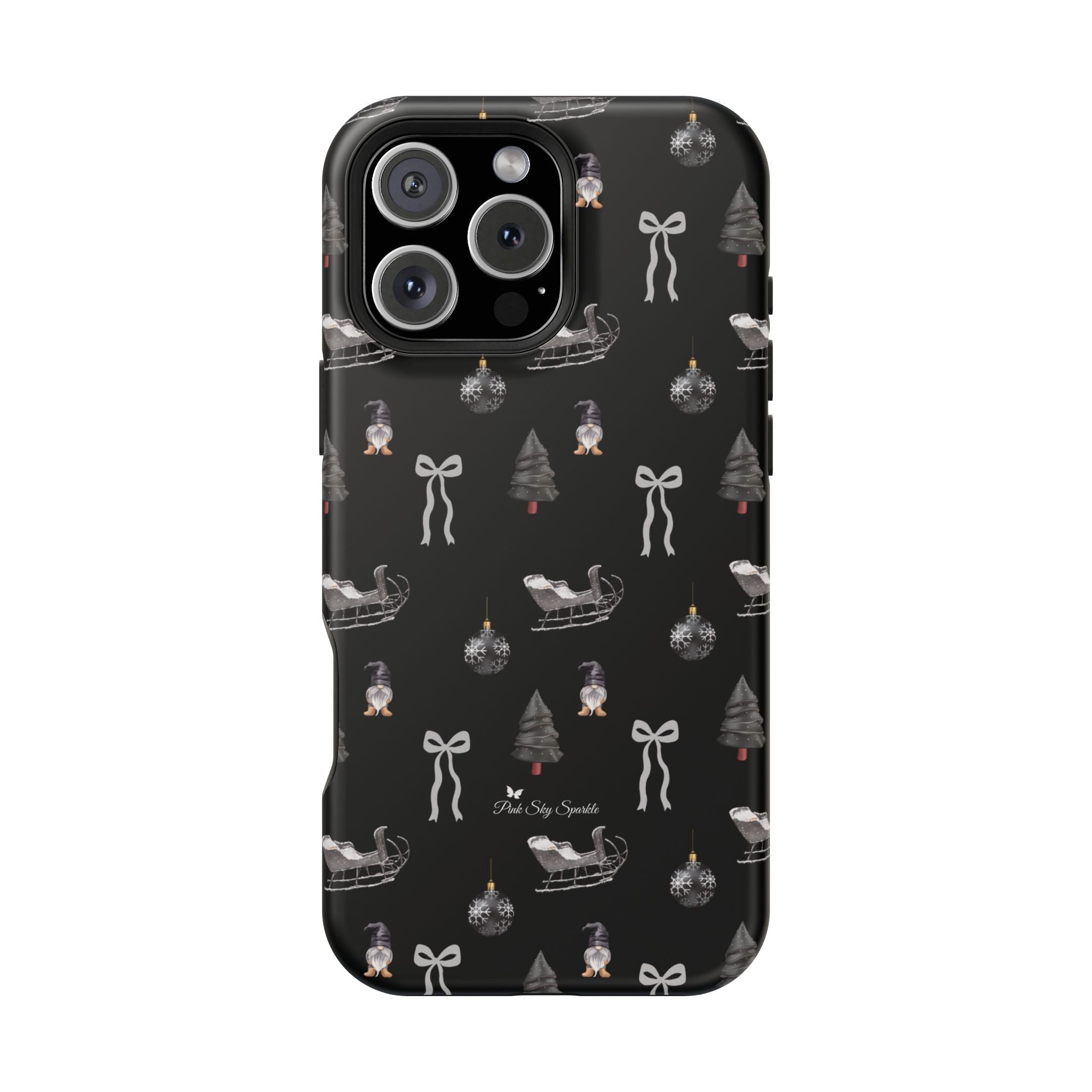 Sleigh in Grey Magnetic iPhone Case by Pink Sky Sparkle — chic monochrome Christmas style