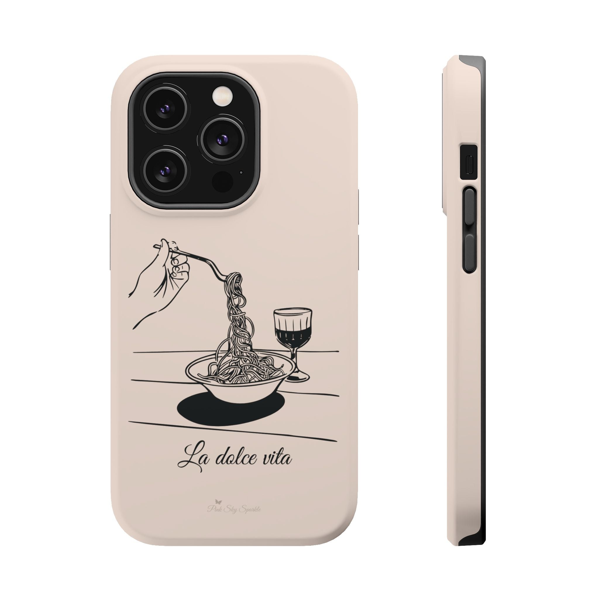 Pasta and red wine themed iphone case with La Dolce Vita in stylish font, Stylish Magnetic iPhone Case
