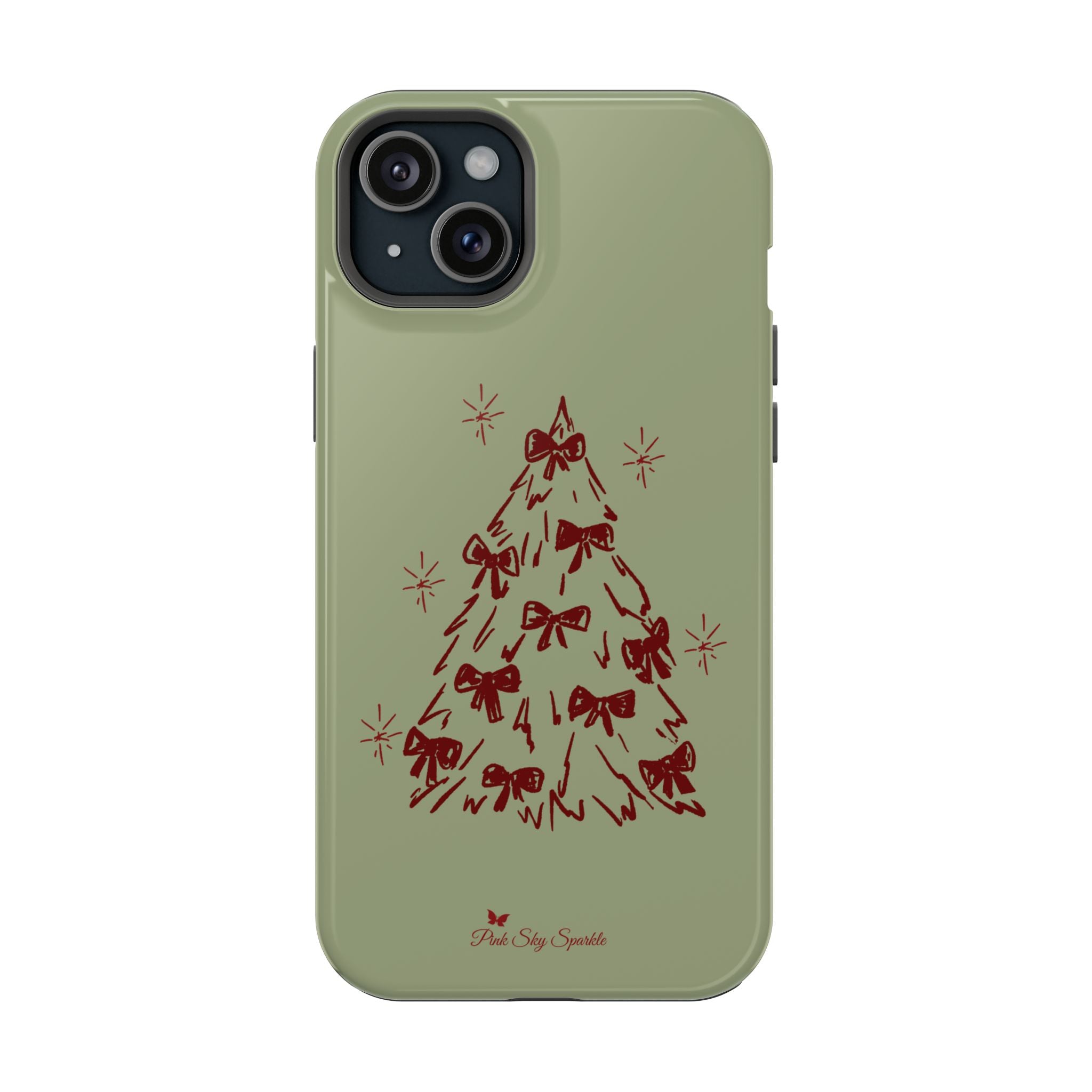 Holiday Bow Tree Magnetic iPhone Case – Sage Green Christmas Edition