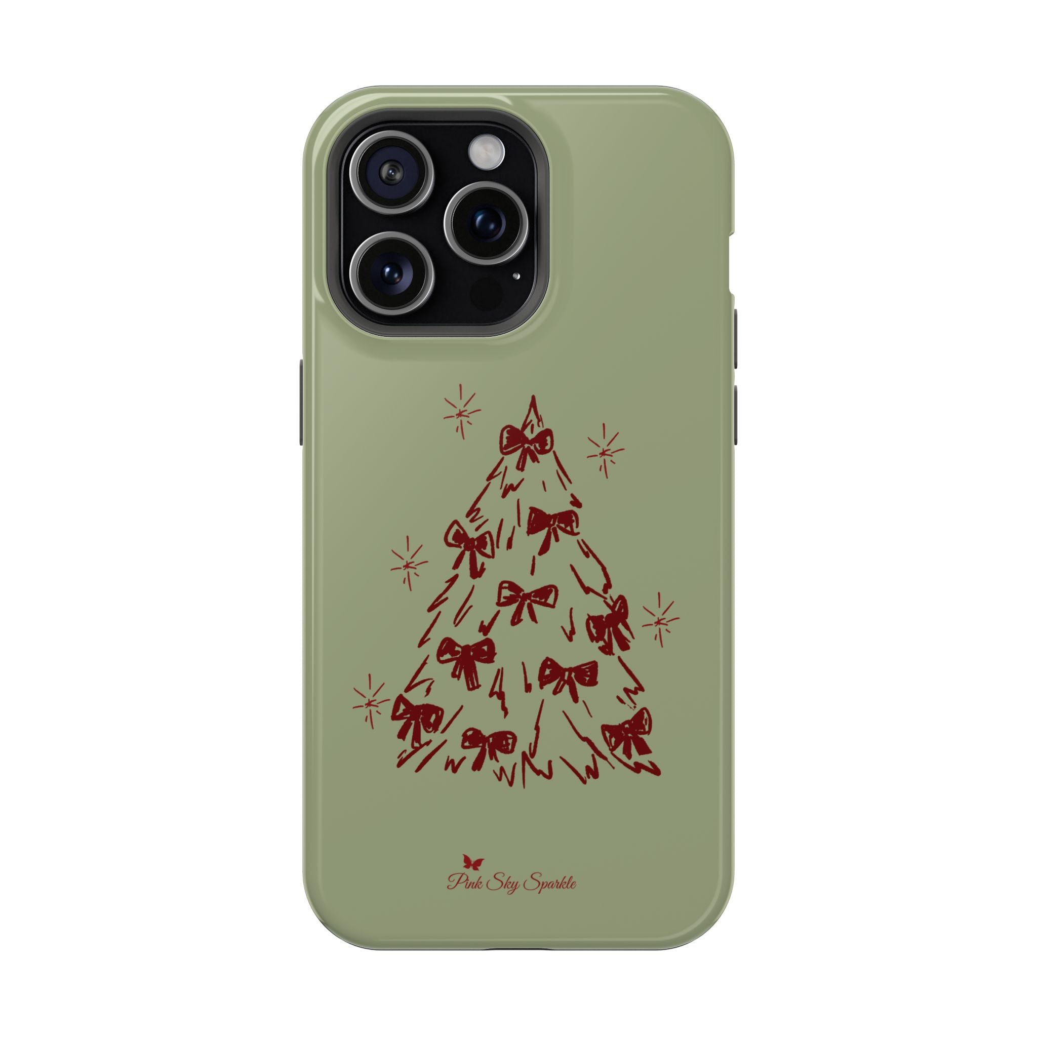 Holiday Bow Tree Magnetic iPhone Case – Sage Green Christmas Edition