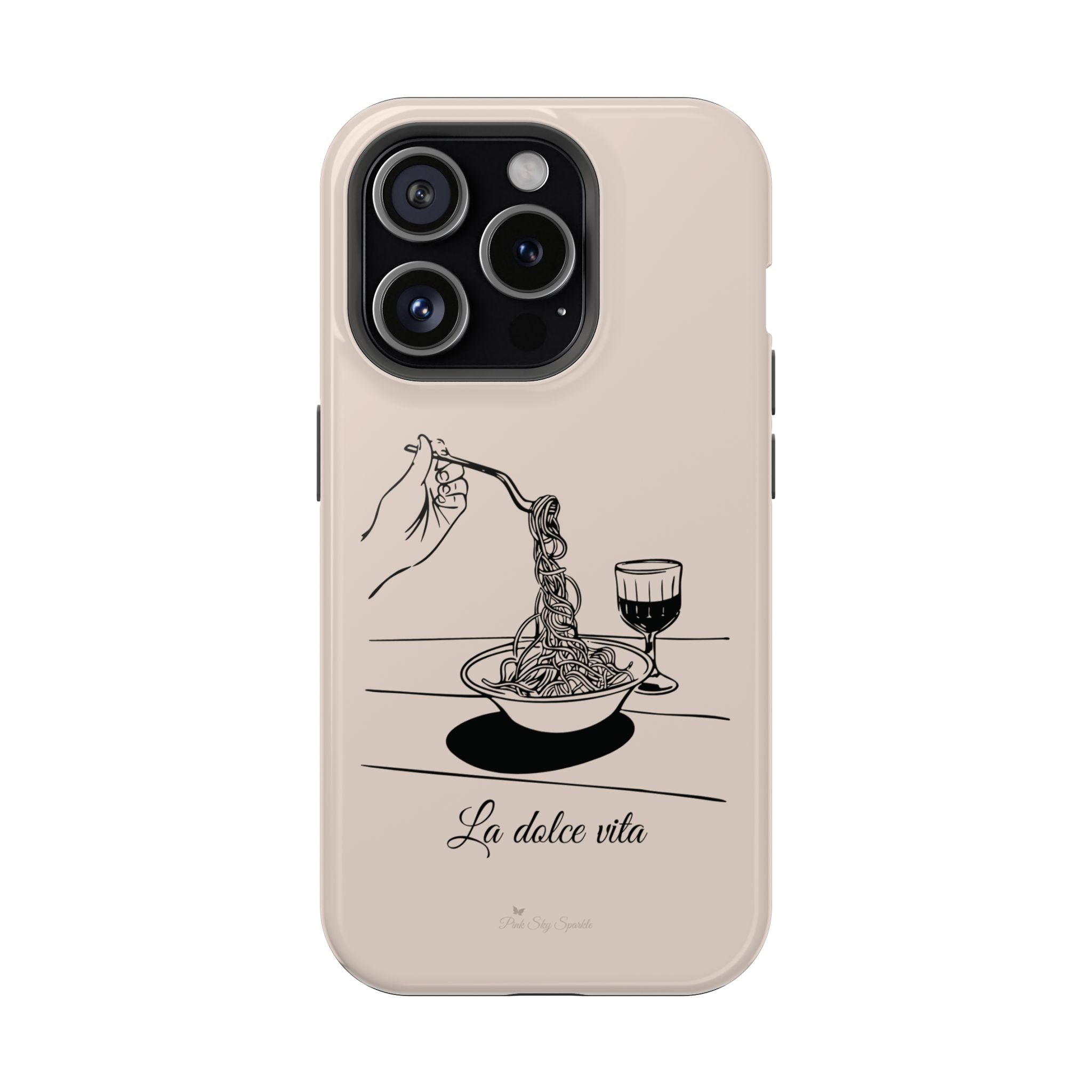 Pasta and red wine themed iphone case with La Dolce Vita in stylish font, Stylish Magnetic iPhone Case