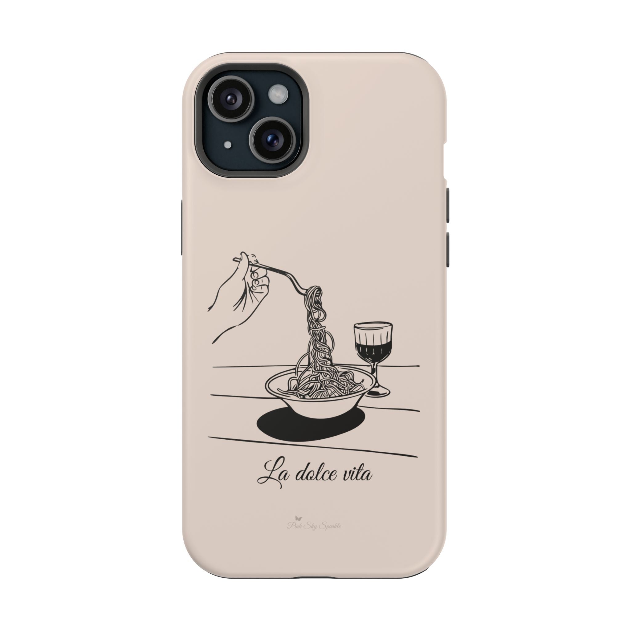 Pasta and red wine themed iphone case with La Dolce Vita in stylish font, Stylish Magnetic iPhone Case