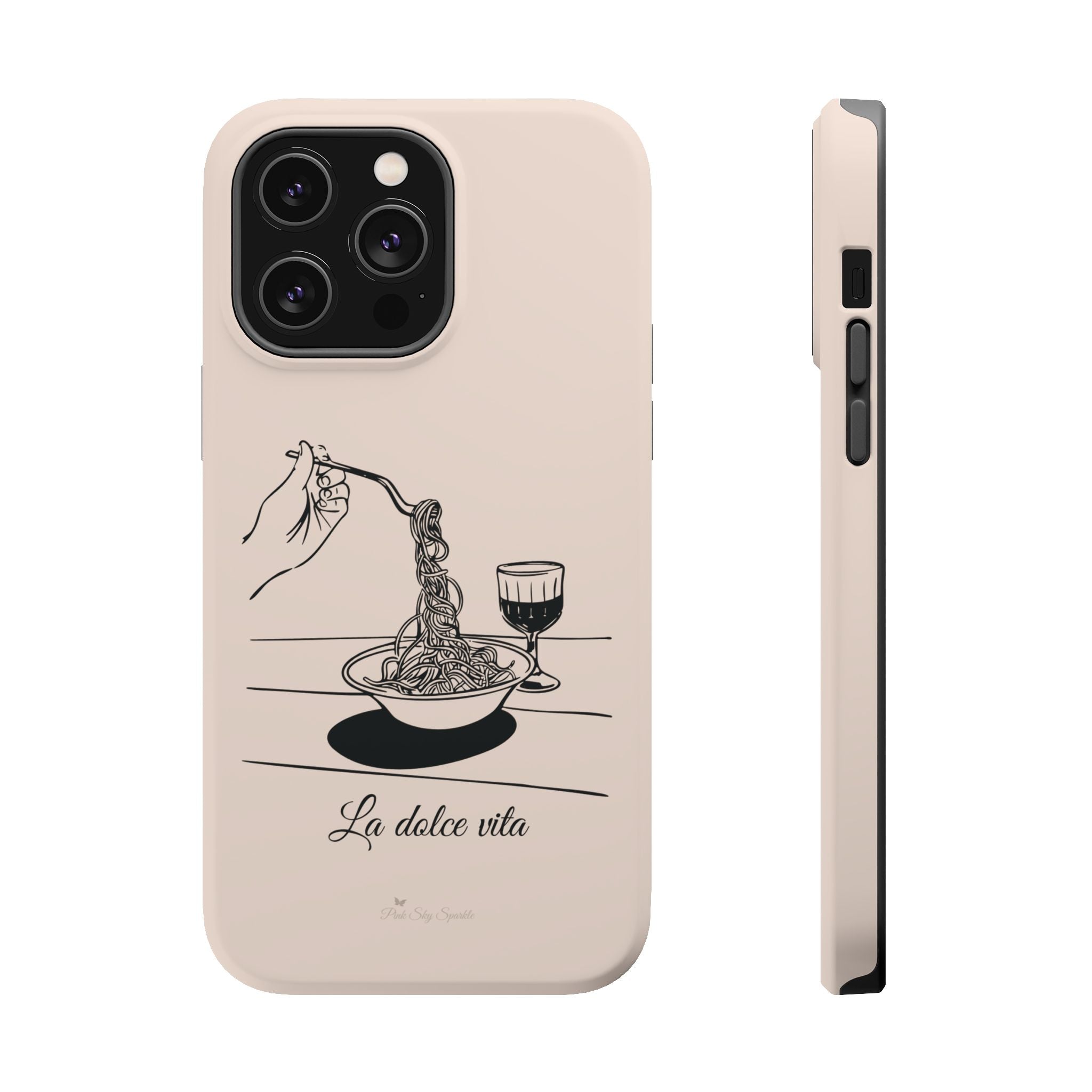 Pasta and red wine themed iphone case with La Dolce Vita in stylish font, Stylish Magnetic iPhone Case