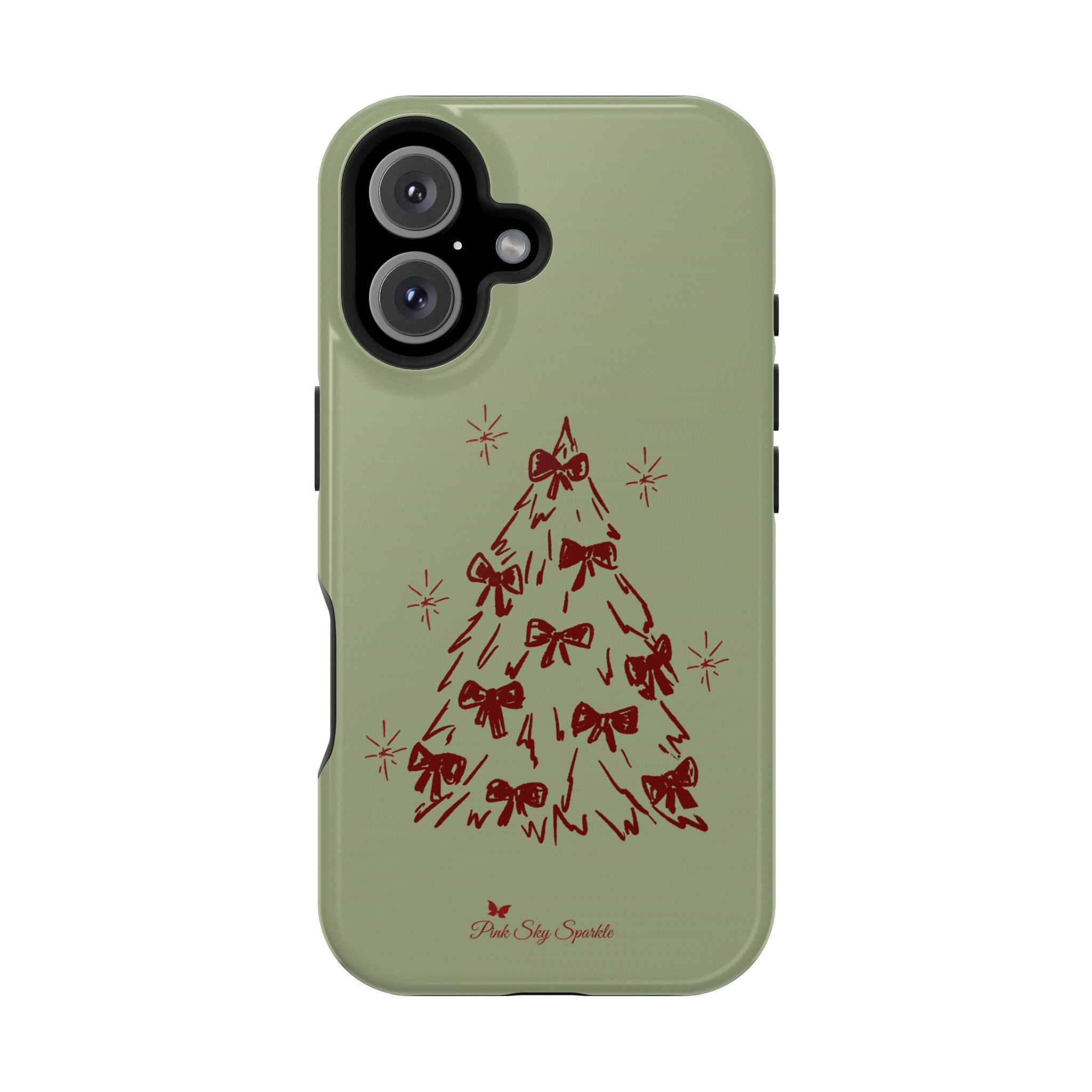 Holiday Bow Tree Magnetic iPhone Case – Sage Green Christmas Edition