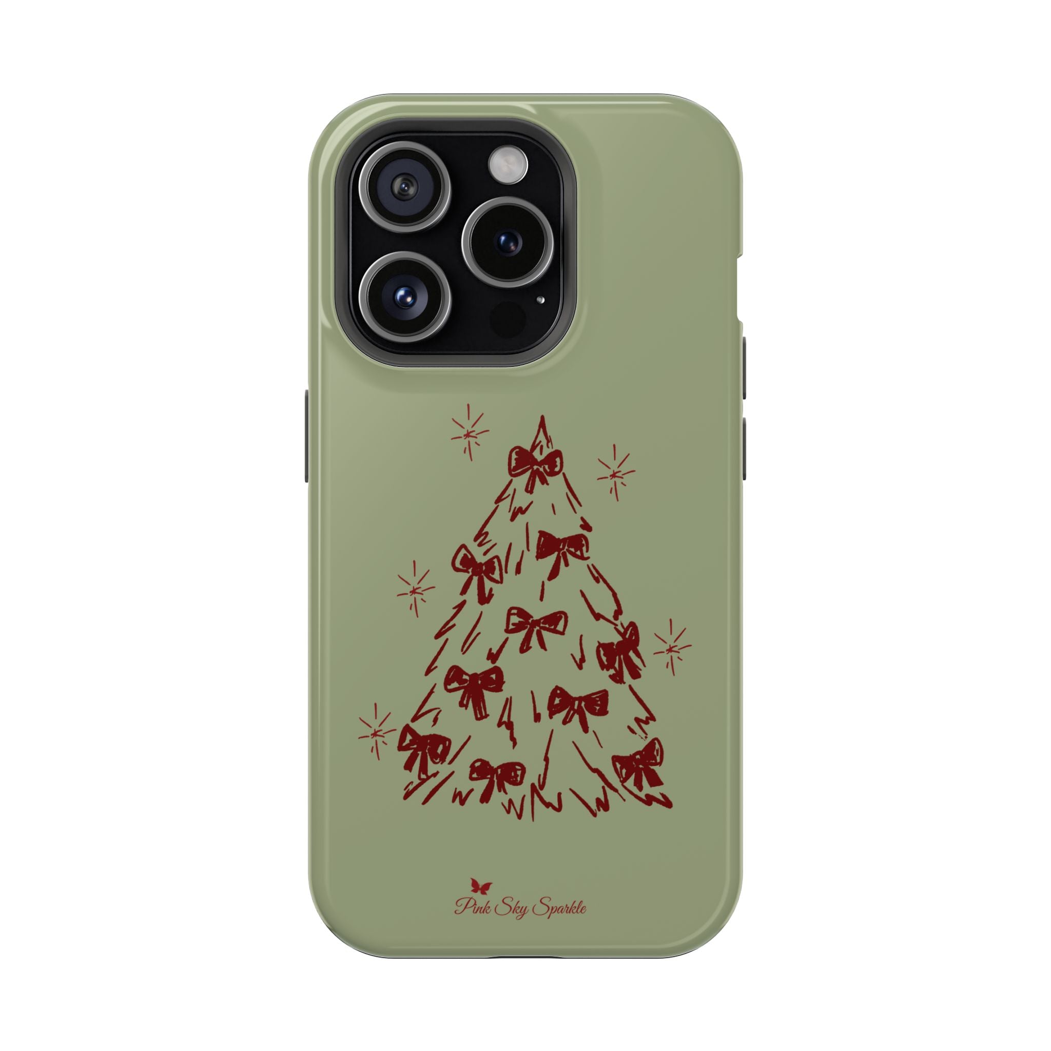 Holiday Bow Tree Magnetic iPhone Case – Sage Green Christmas Edition