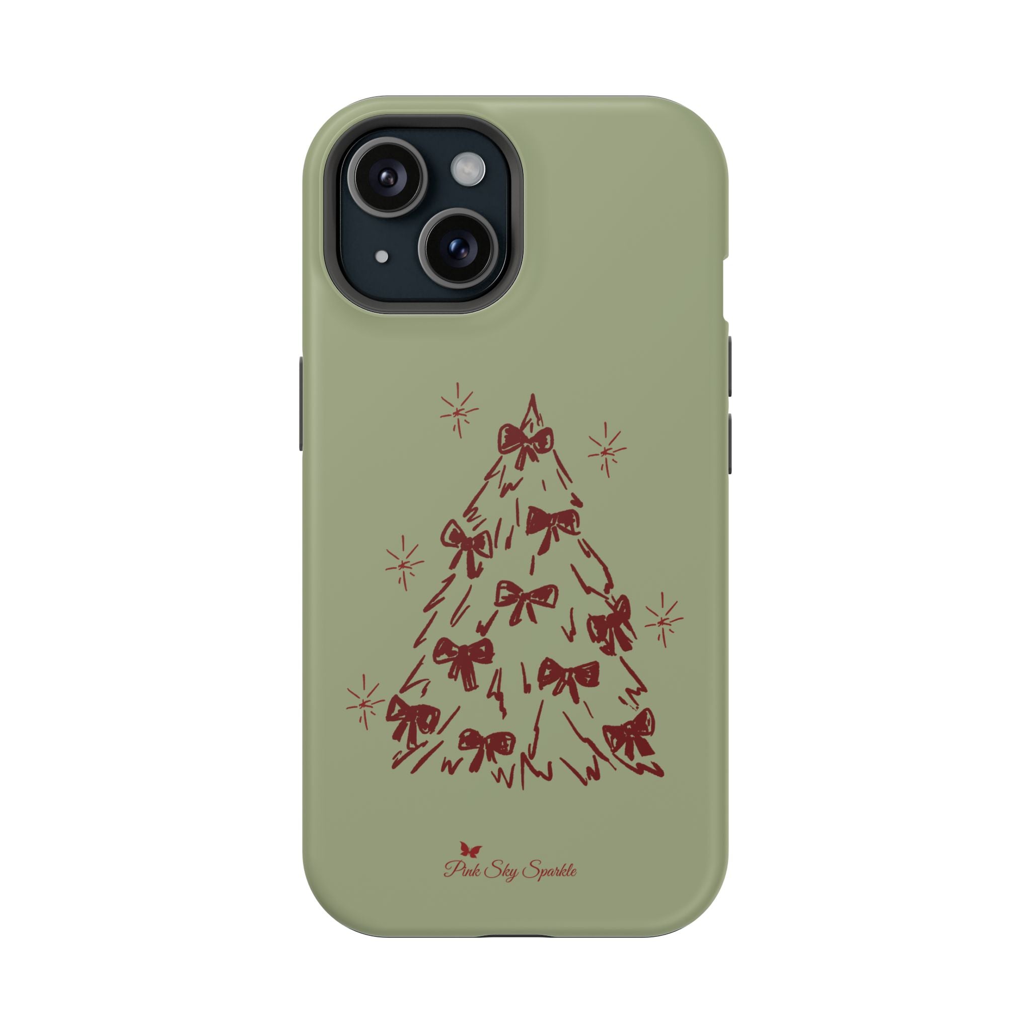 Holiday Bow Tree Magnetic iPhone Case – Sage Green Christmas Edition