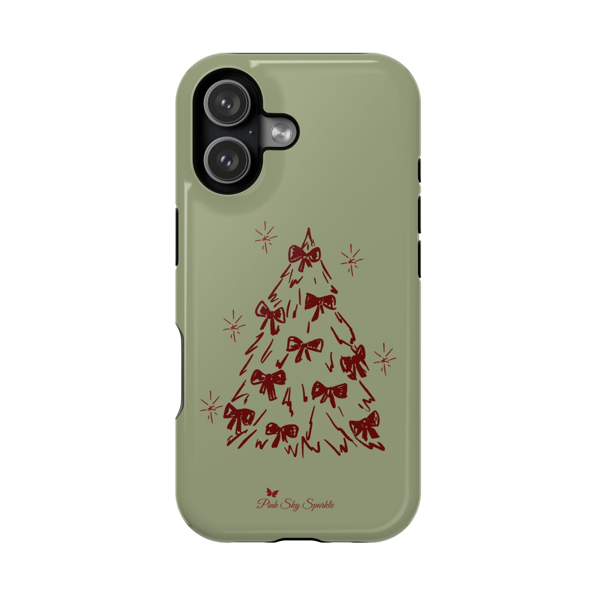 Holiday Bow Tree Magnetic iPhone Case – Sage Green Christmas Edition
