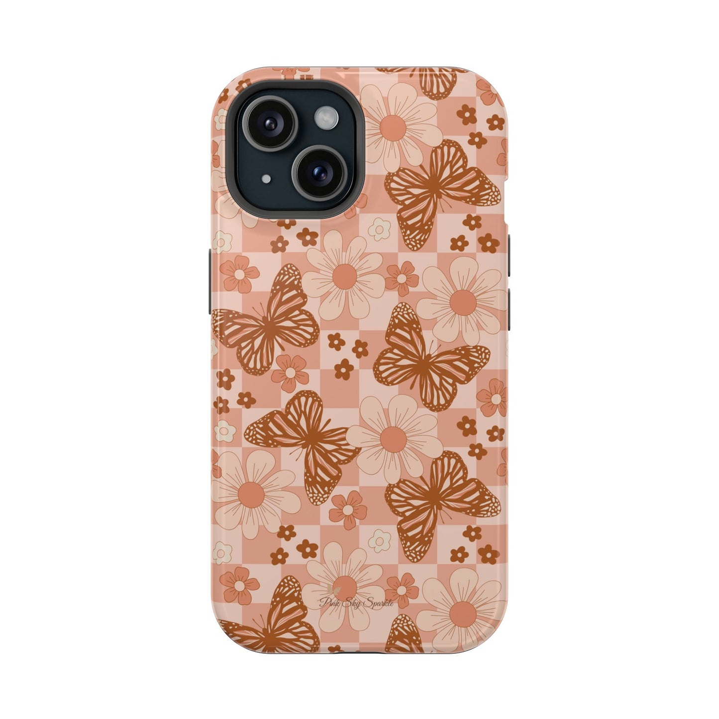 Boho Checkers - Floral Butterfly Magnetic iPhone Case