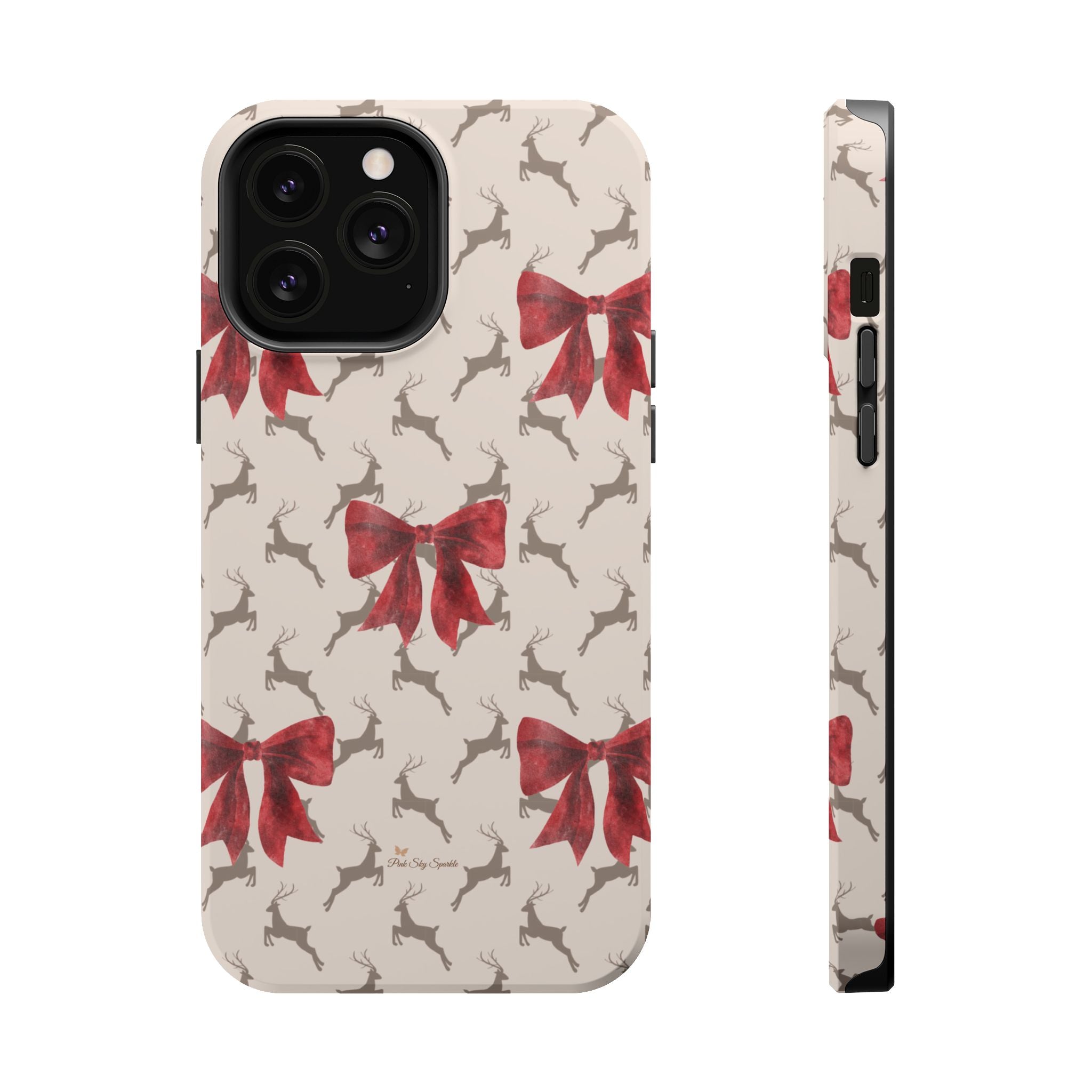 Reindeer Ribbons Magnetic iPhone Case – Festive Red Bow & Reindeer Design
